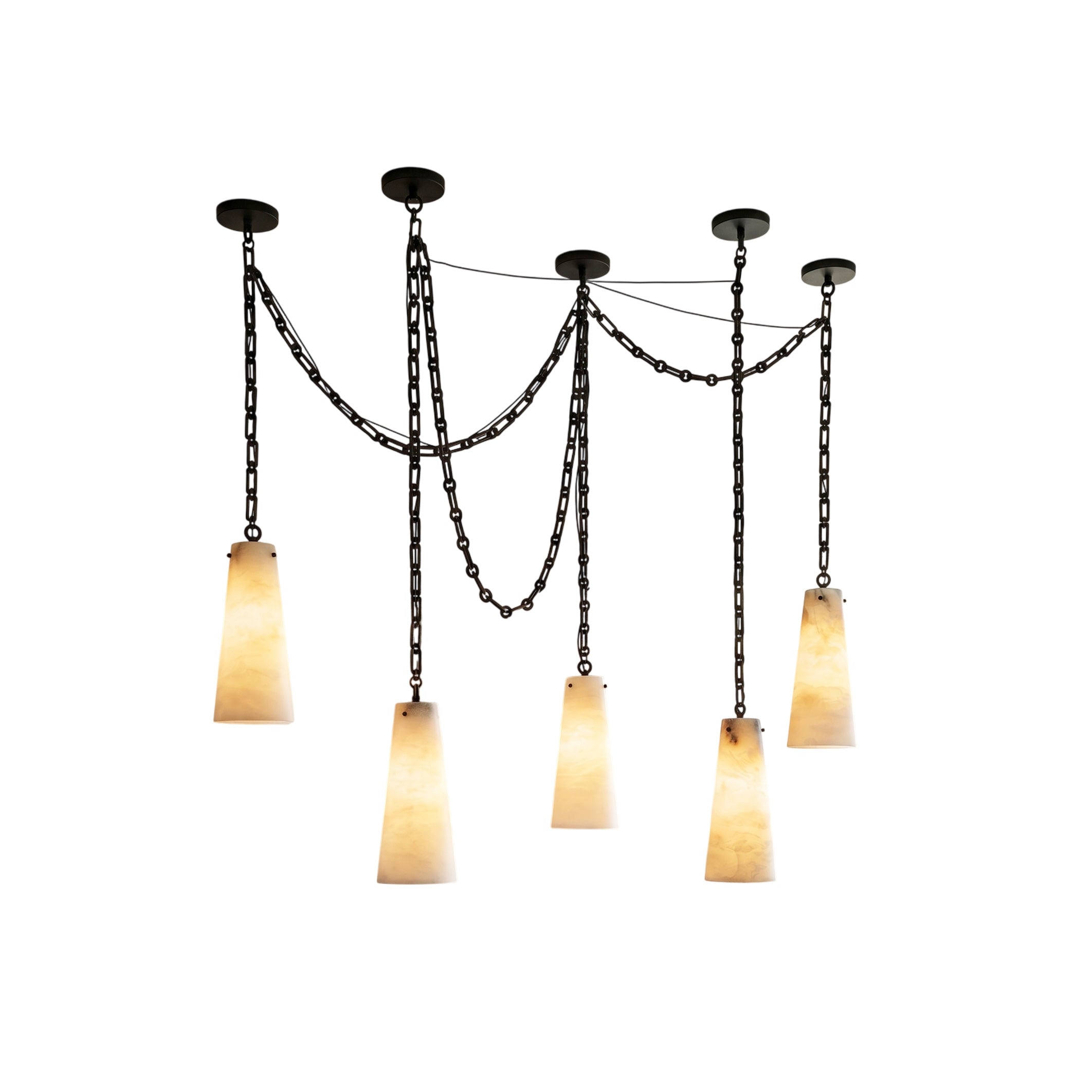 Industrial Cascade Chain Alabaster Chandelier