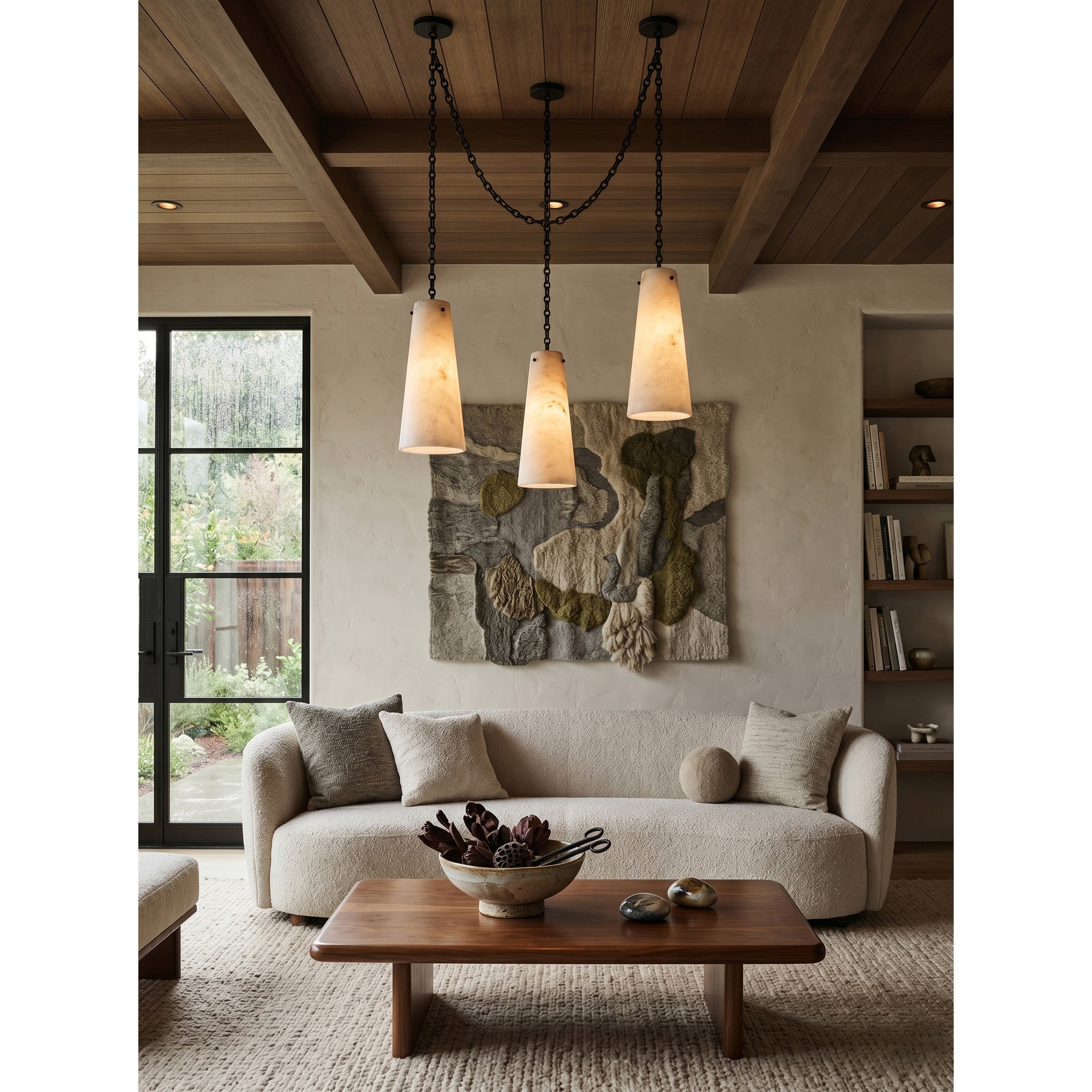 Industrial Cascade Chain Alabaster Chandelier