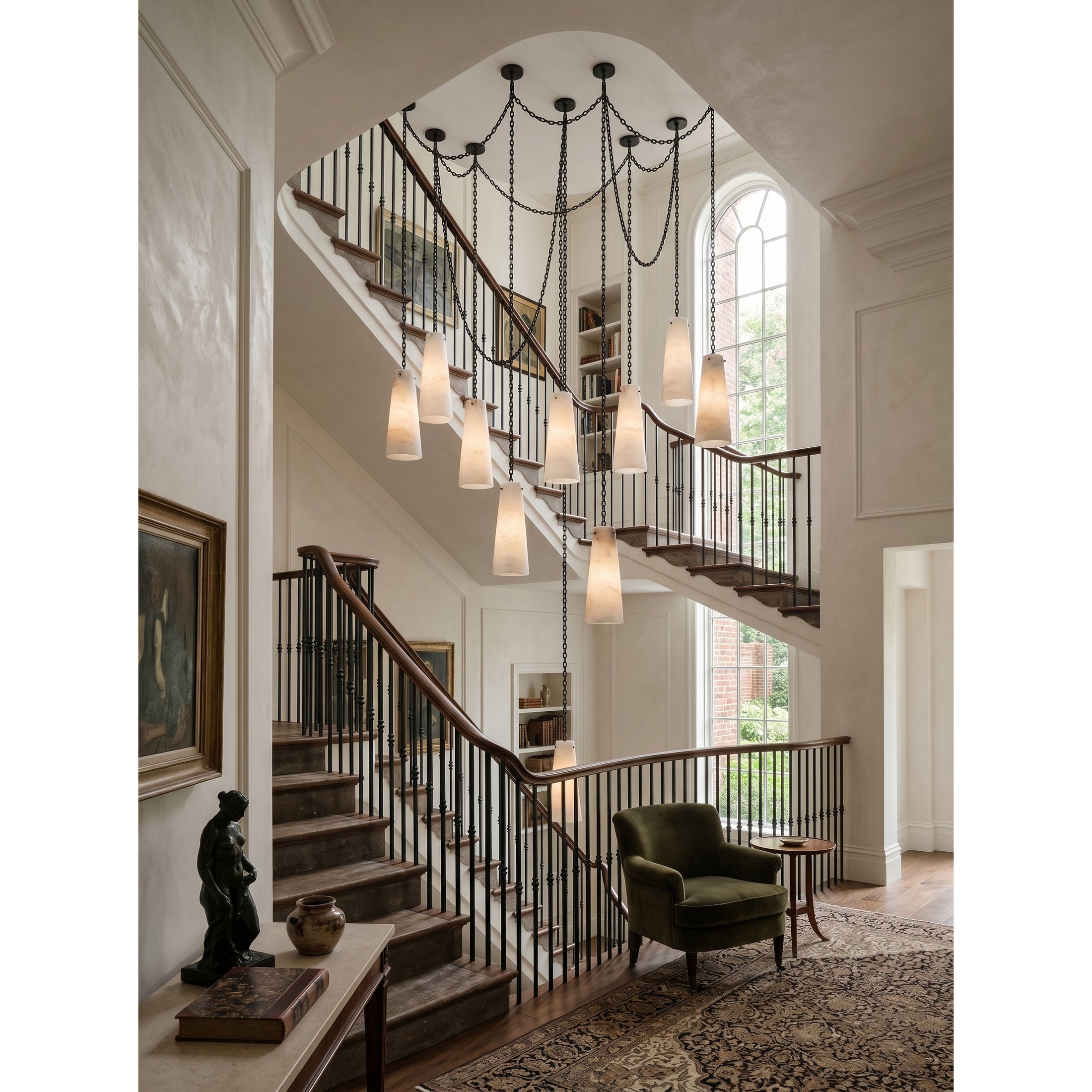 Industrial Cascade Chain Alabaster Chandelier