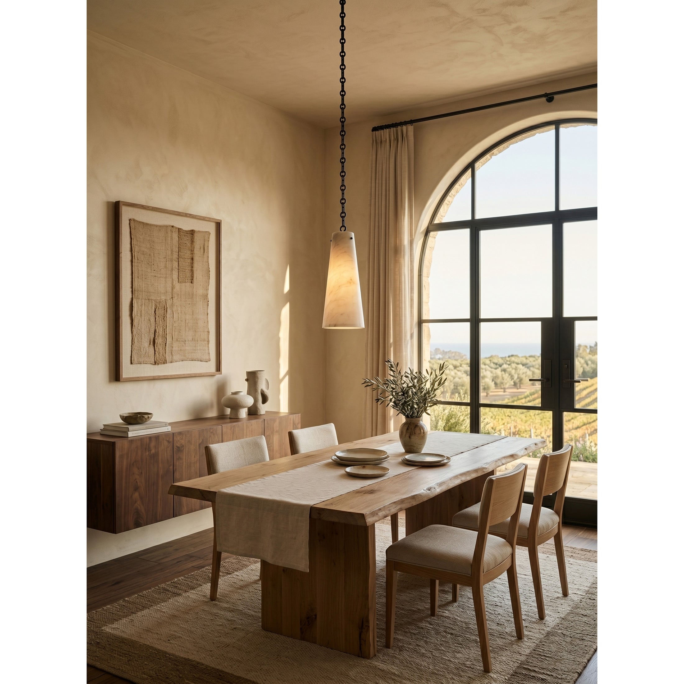Industrial Cascade Chain Alabaster Chandelier