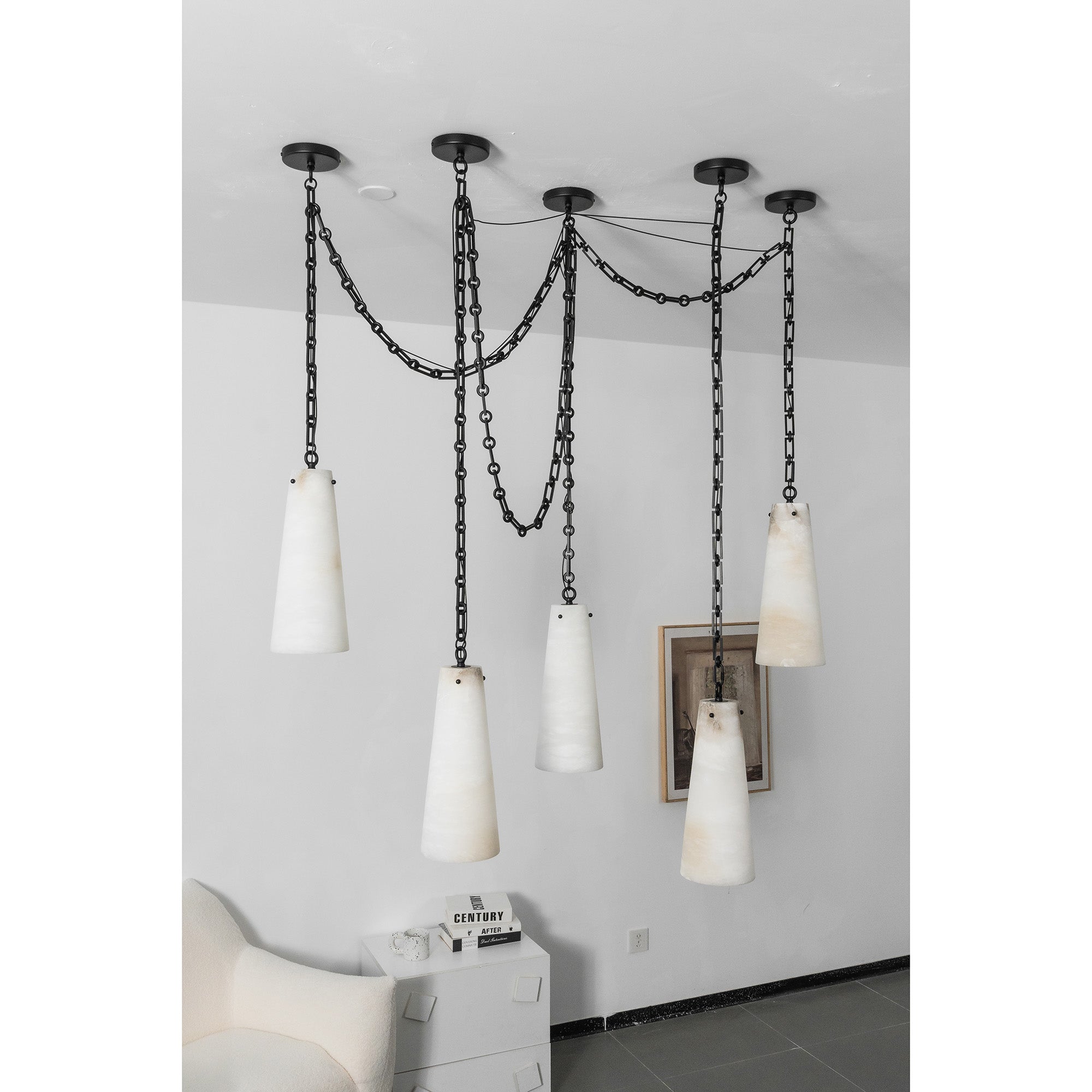 Industrial Cascade Chain Alabaster Chandelier