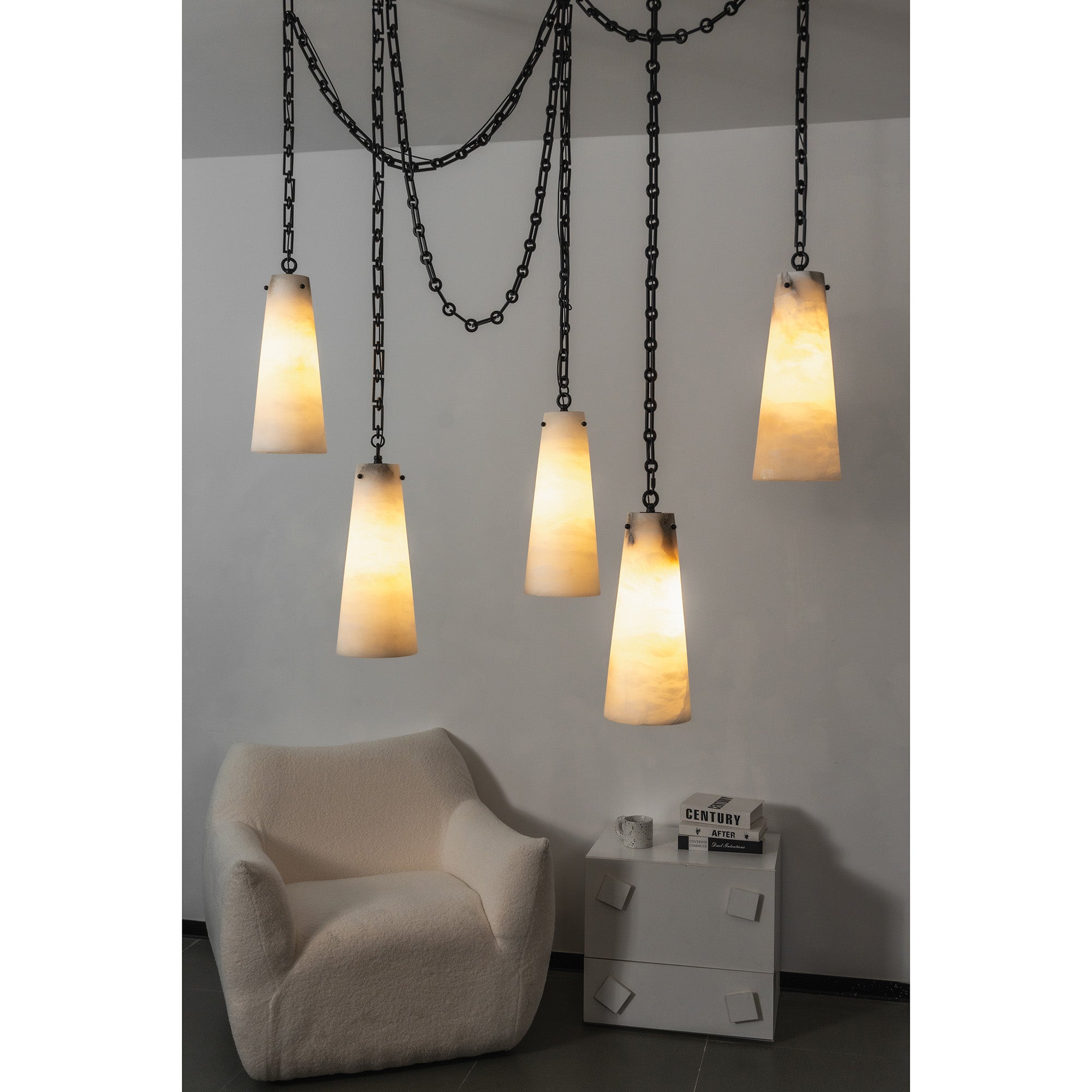 Industrial Cascade Chain Alabaster Chandelier