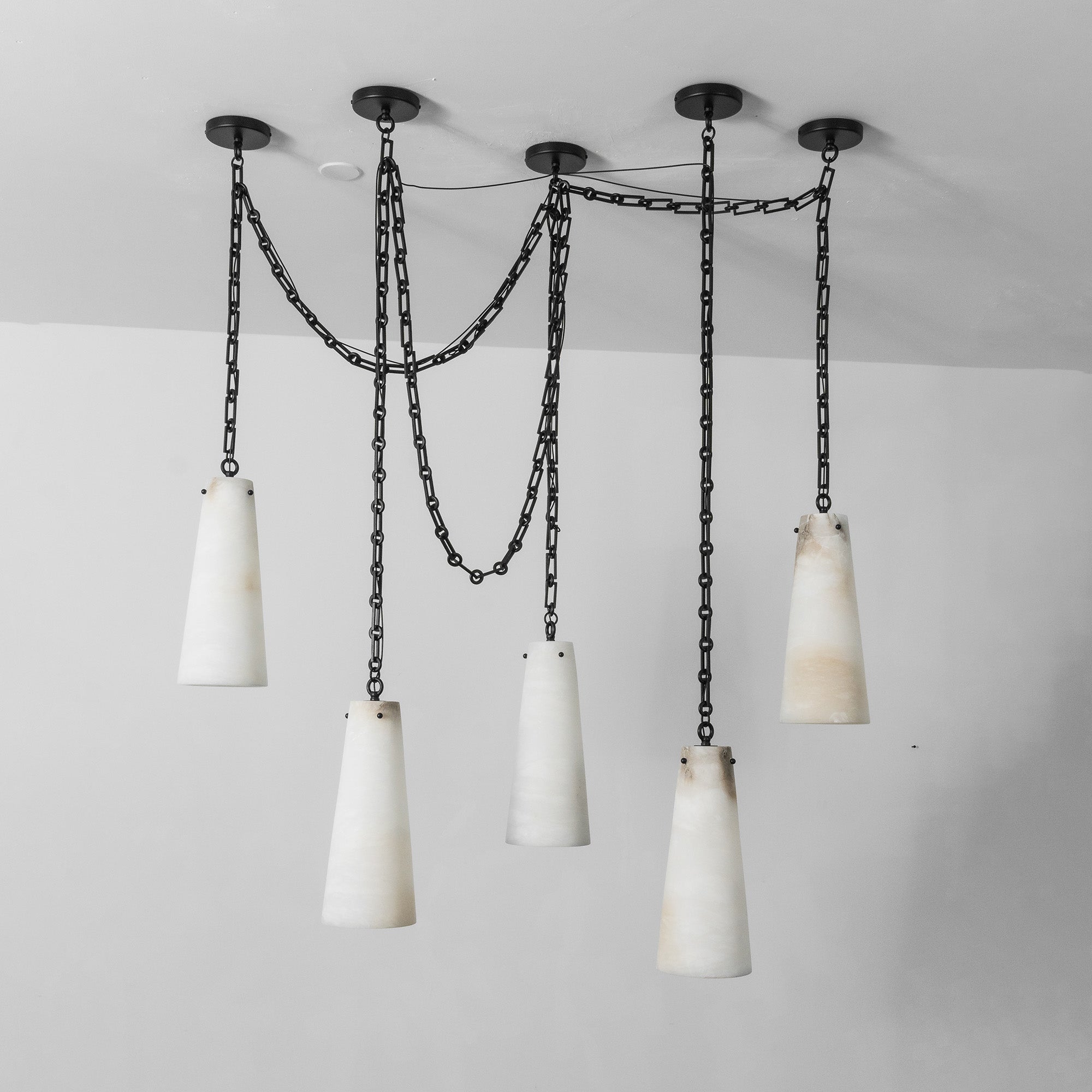 Industrial Cascade Chain Alabaster Chandelier