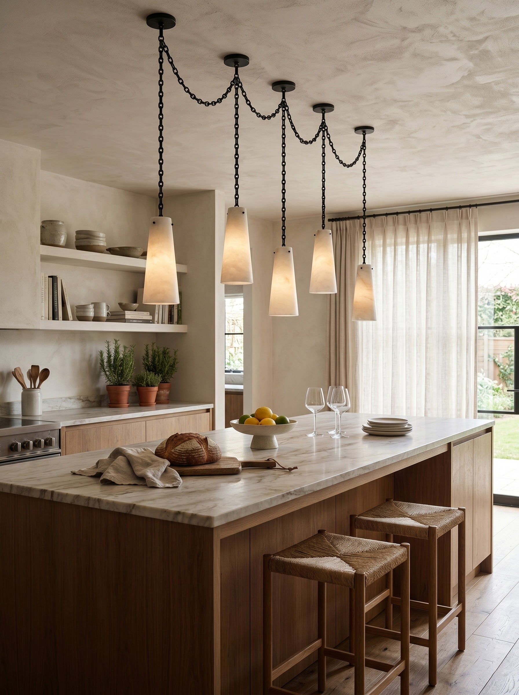 Industrial Cascade Chain Alabaster Chandelier