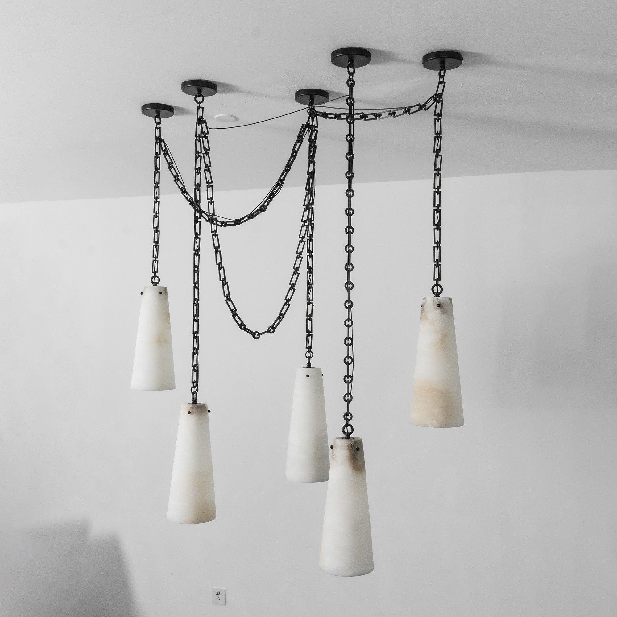 Industrial Cascade Chain Alabaster Chandelier
