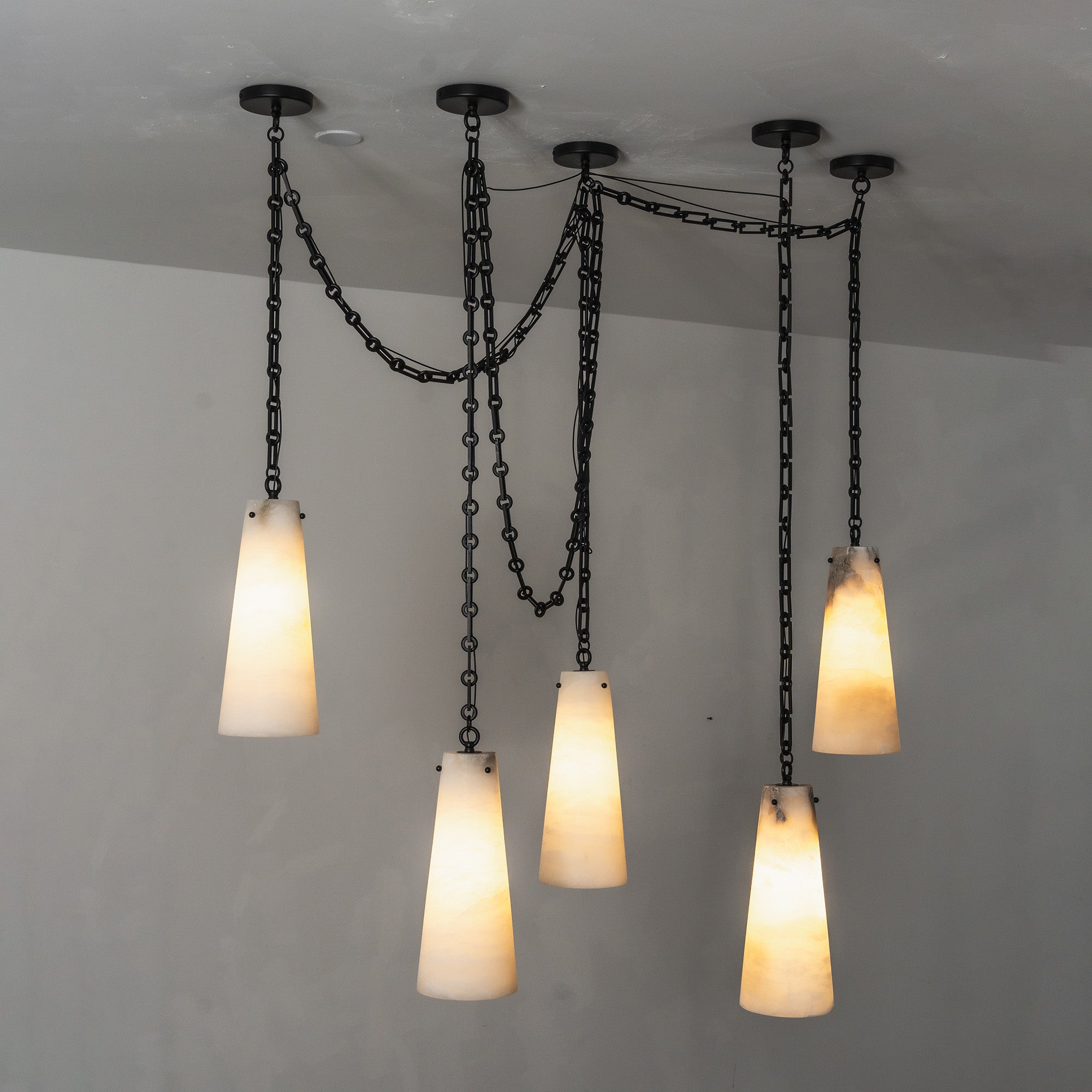 Industrial Cascade Chain Alabaster Chandelier