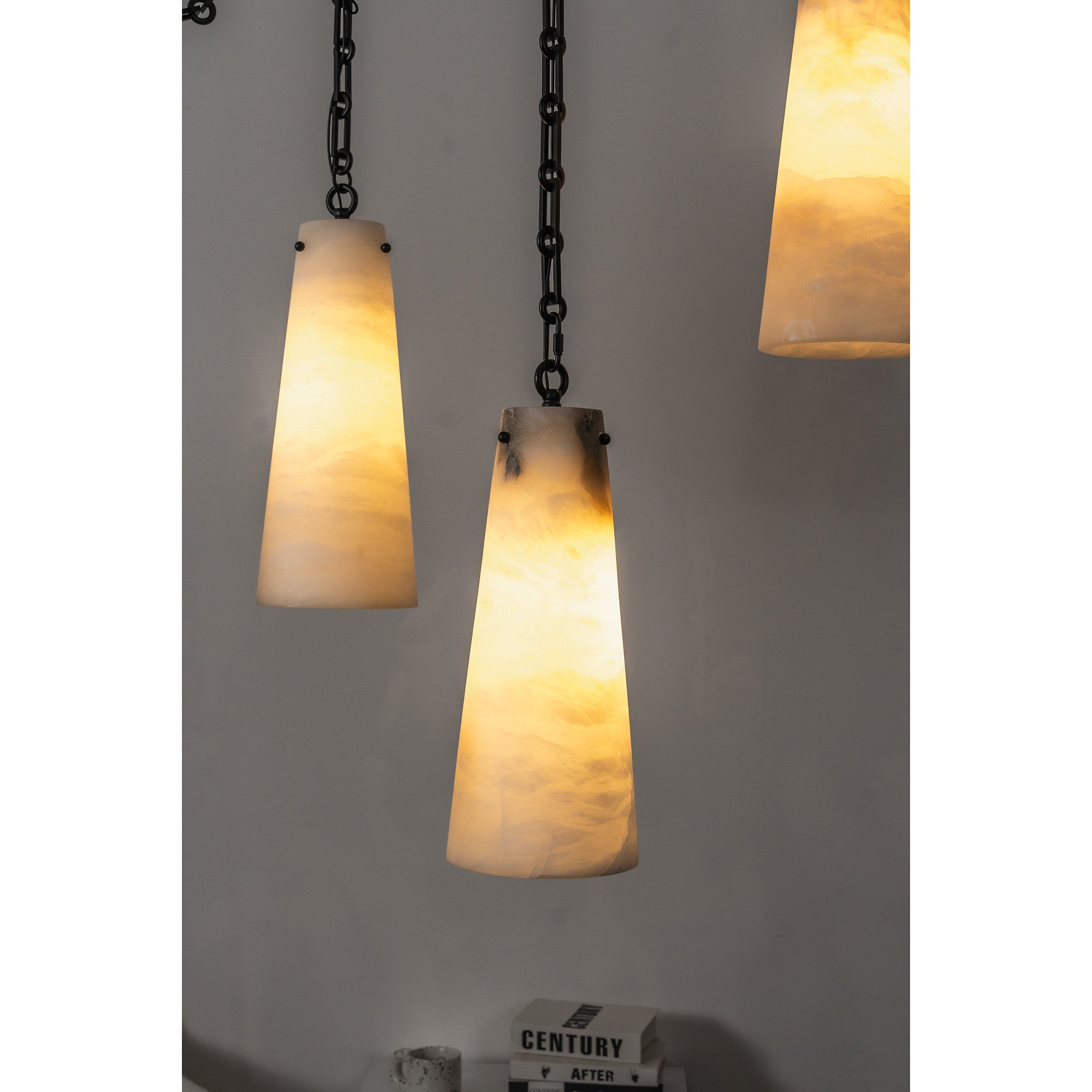 Industrial Cascade Chain Alabaster Chandelier