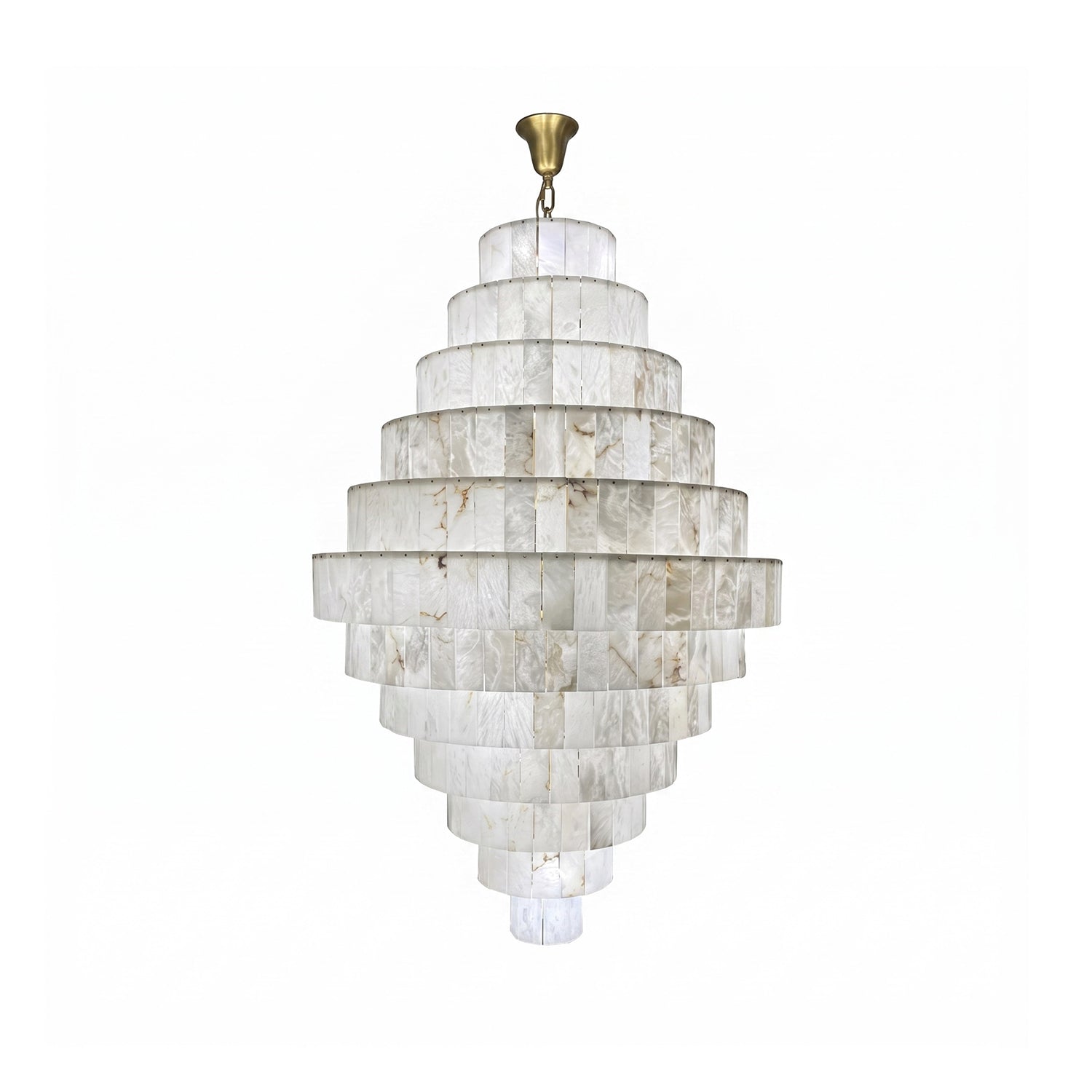 Multi-Tiered Pyramid-Shaped Alabaster Chandelier