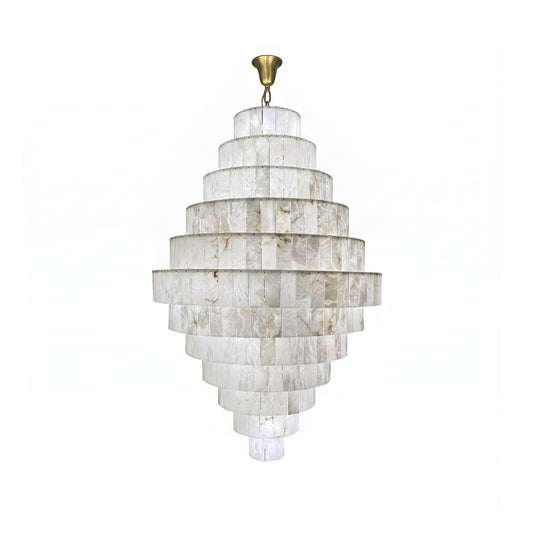 Multi-Tiered Pyramid-Shaped Alabaster Chandelier