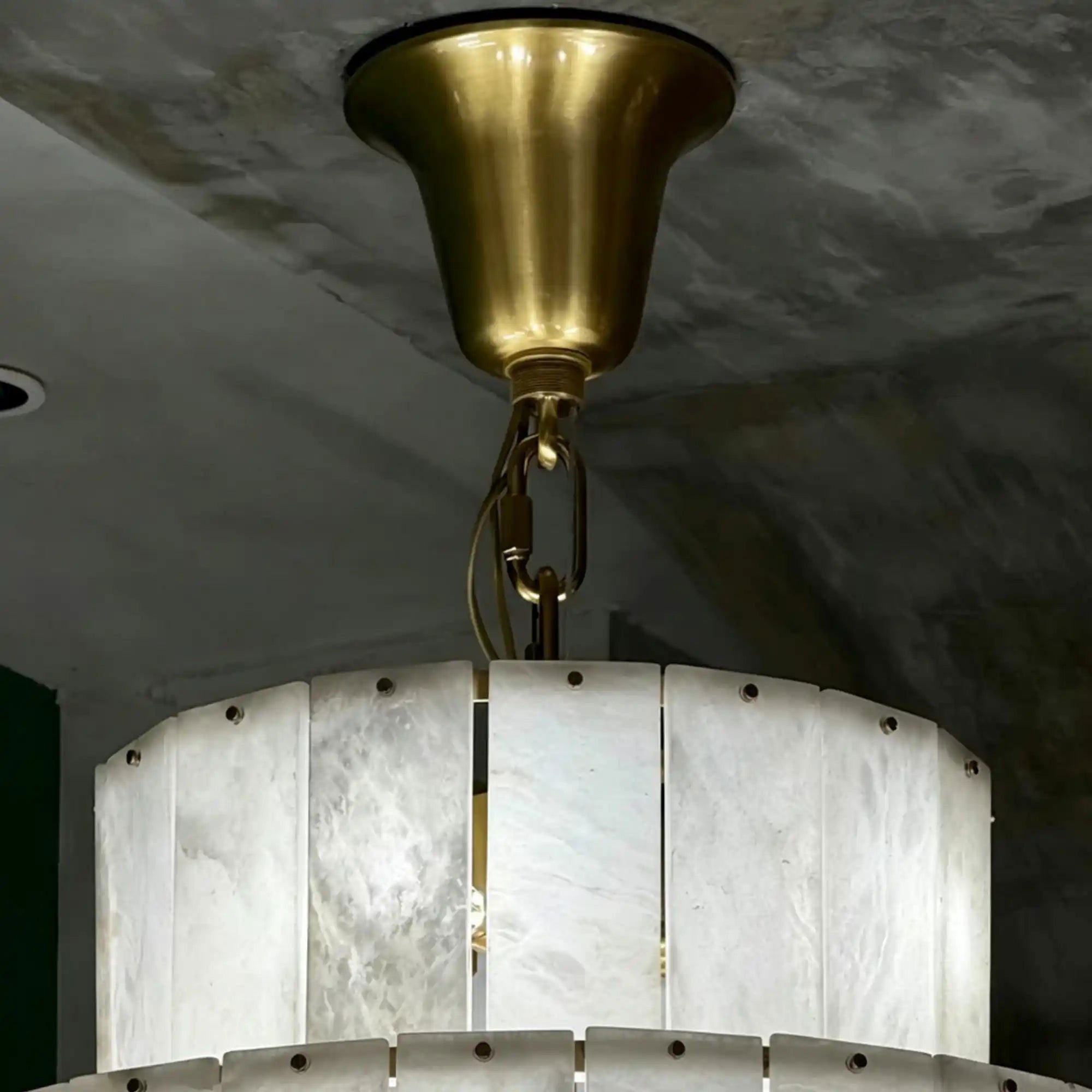 Multi-Tiered Pyramid-Shaped Alabaster Chandelier