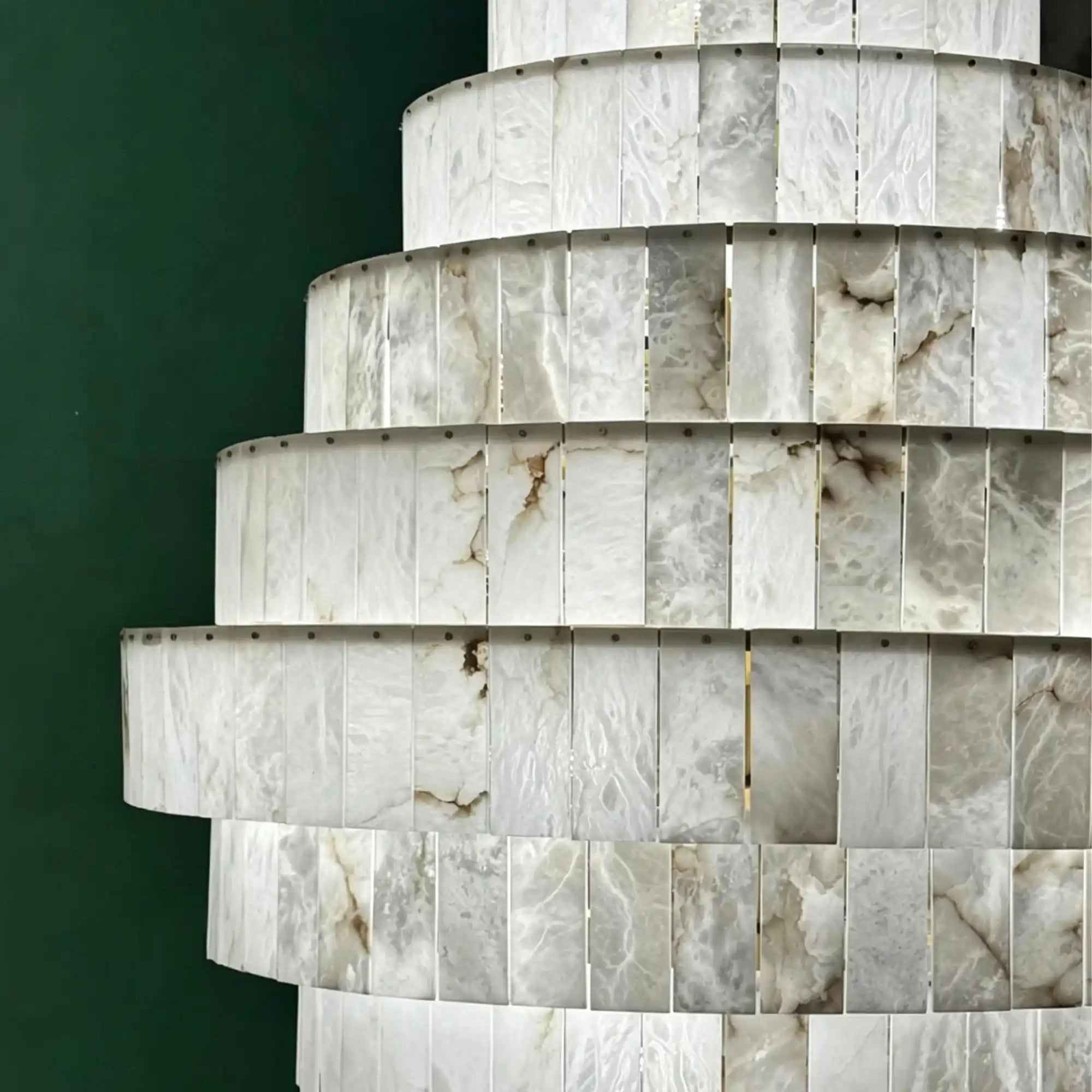 Multi-Tiered Pyramid-Shaped Alabaster Chandelier