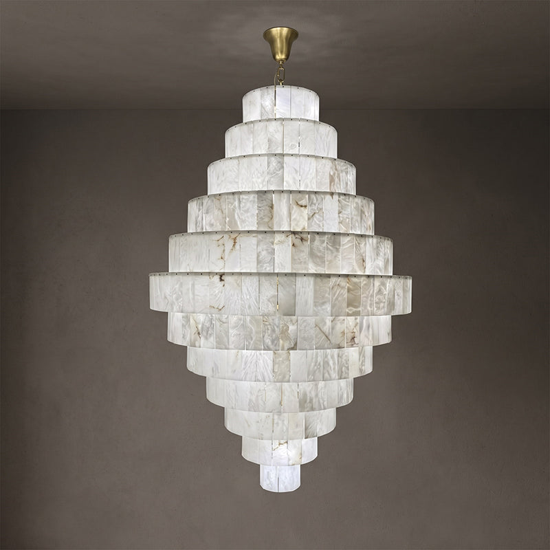 Multi-Tiered Pyramid-Shaped Alabaster Chandelier