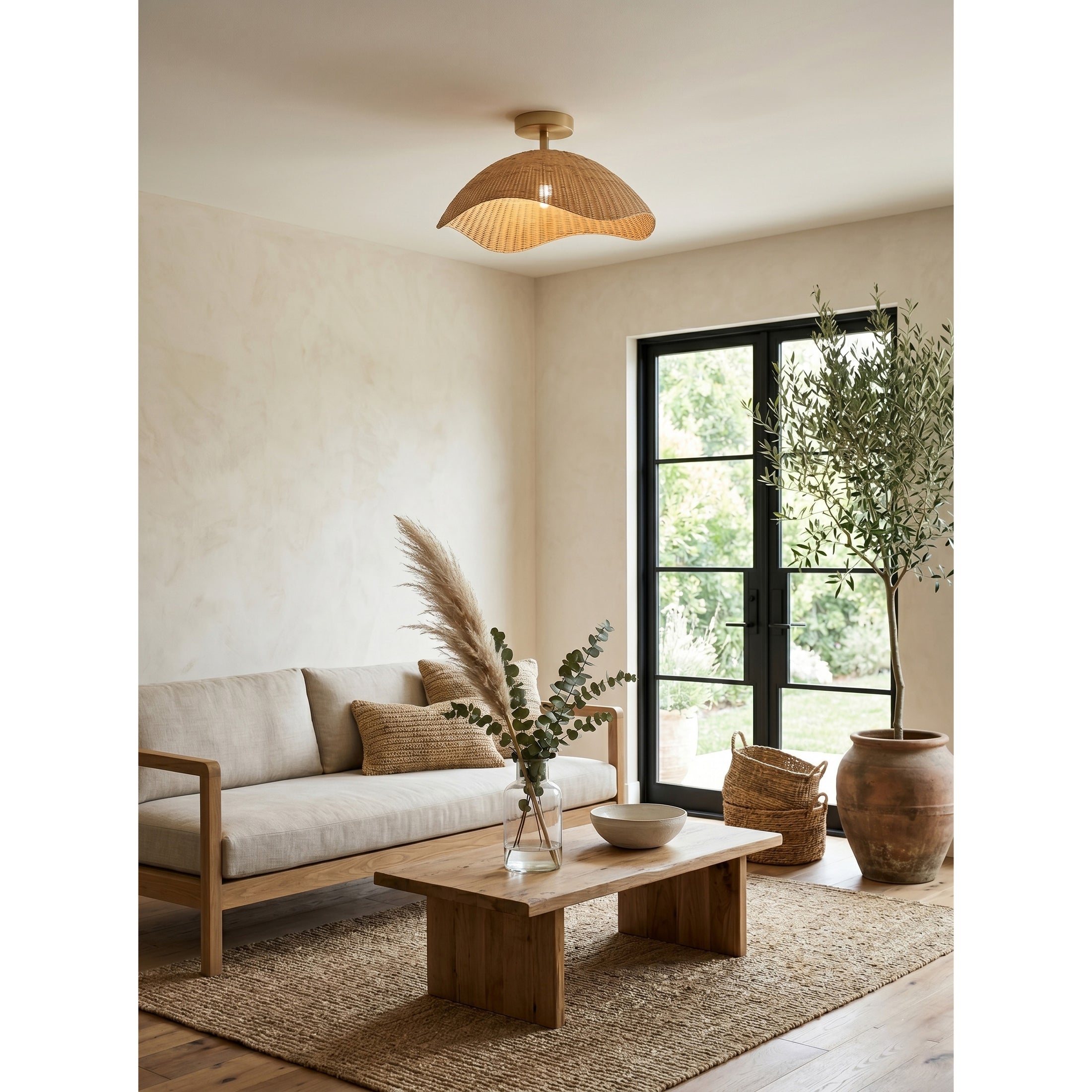 Nana Vermiculate Rattan Flush Mount