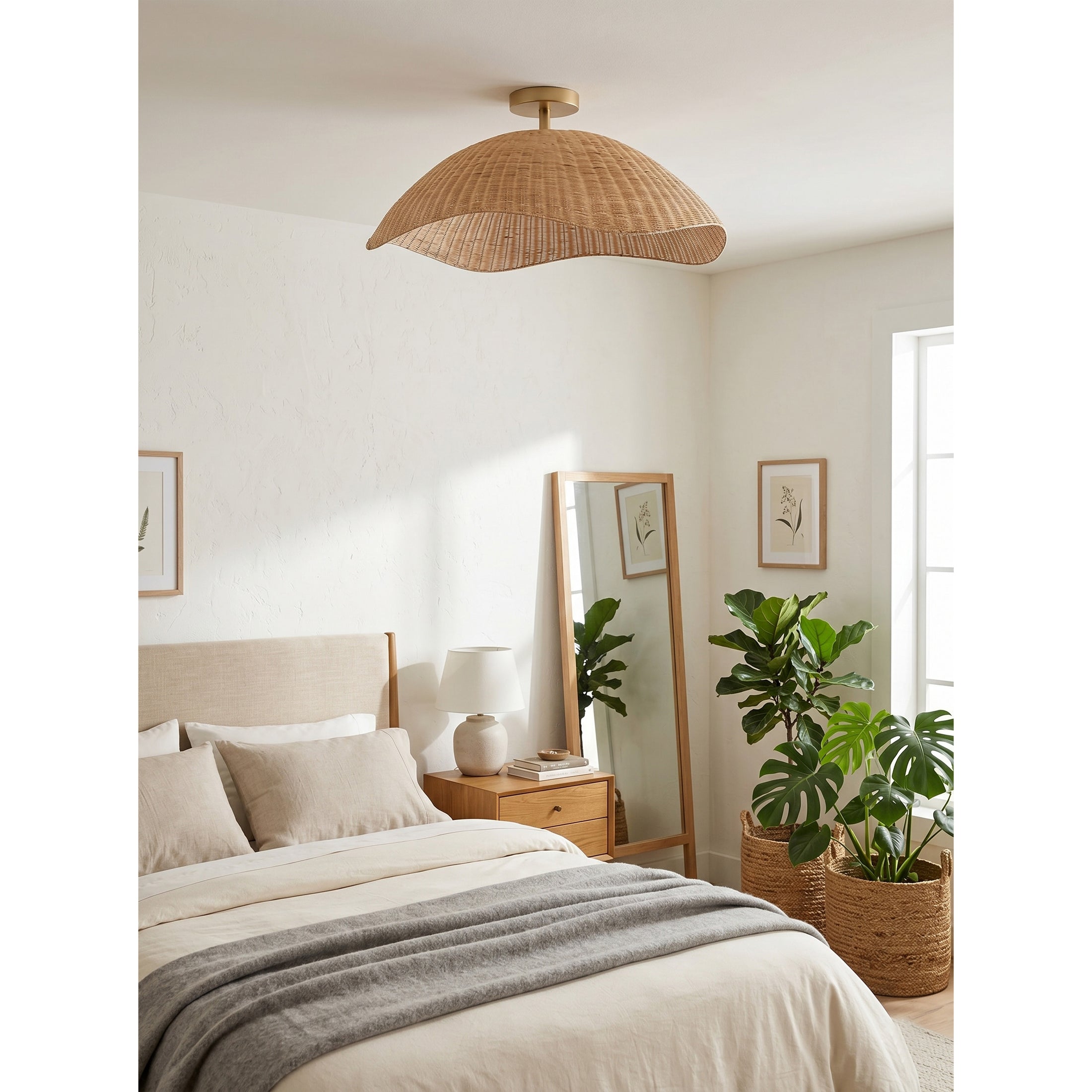 Nana Vermiculate Rattan Flush Mount