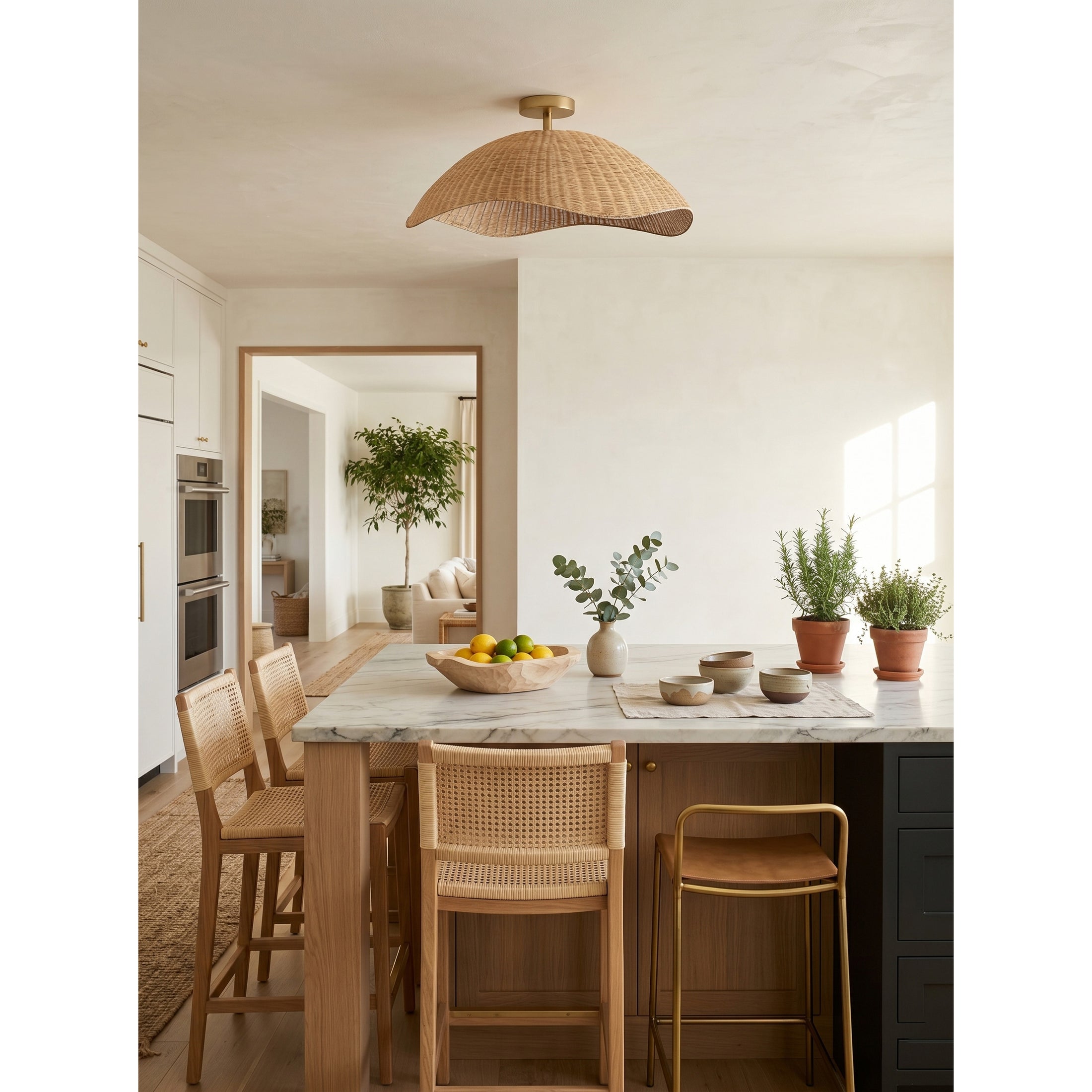 Nana Vermiculate Rattan Flush Mount