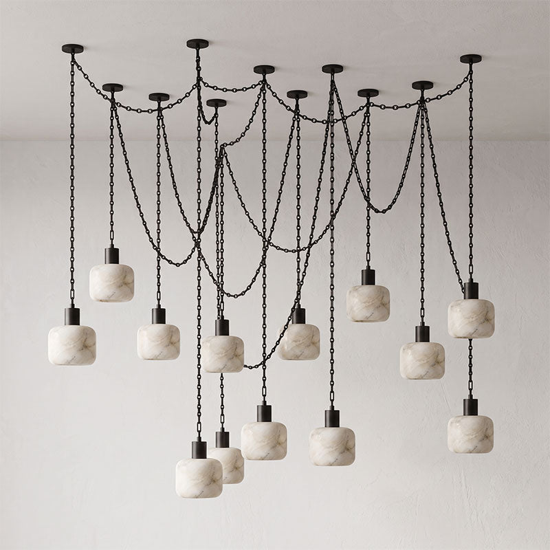 Natural Column Alabaster Chain Chandelier