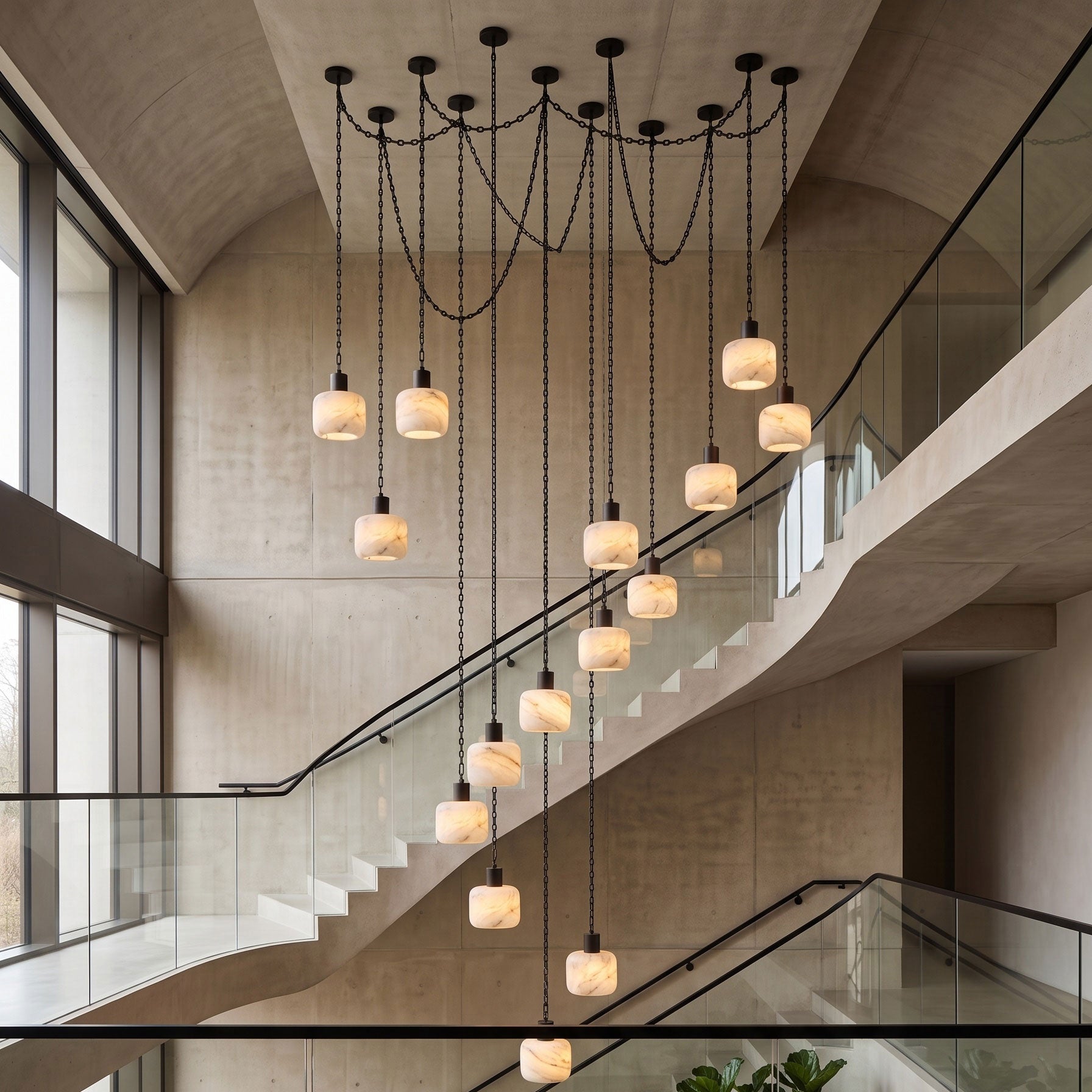 Natural Column Alabaster Chain Chandelier