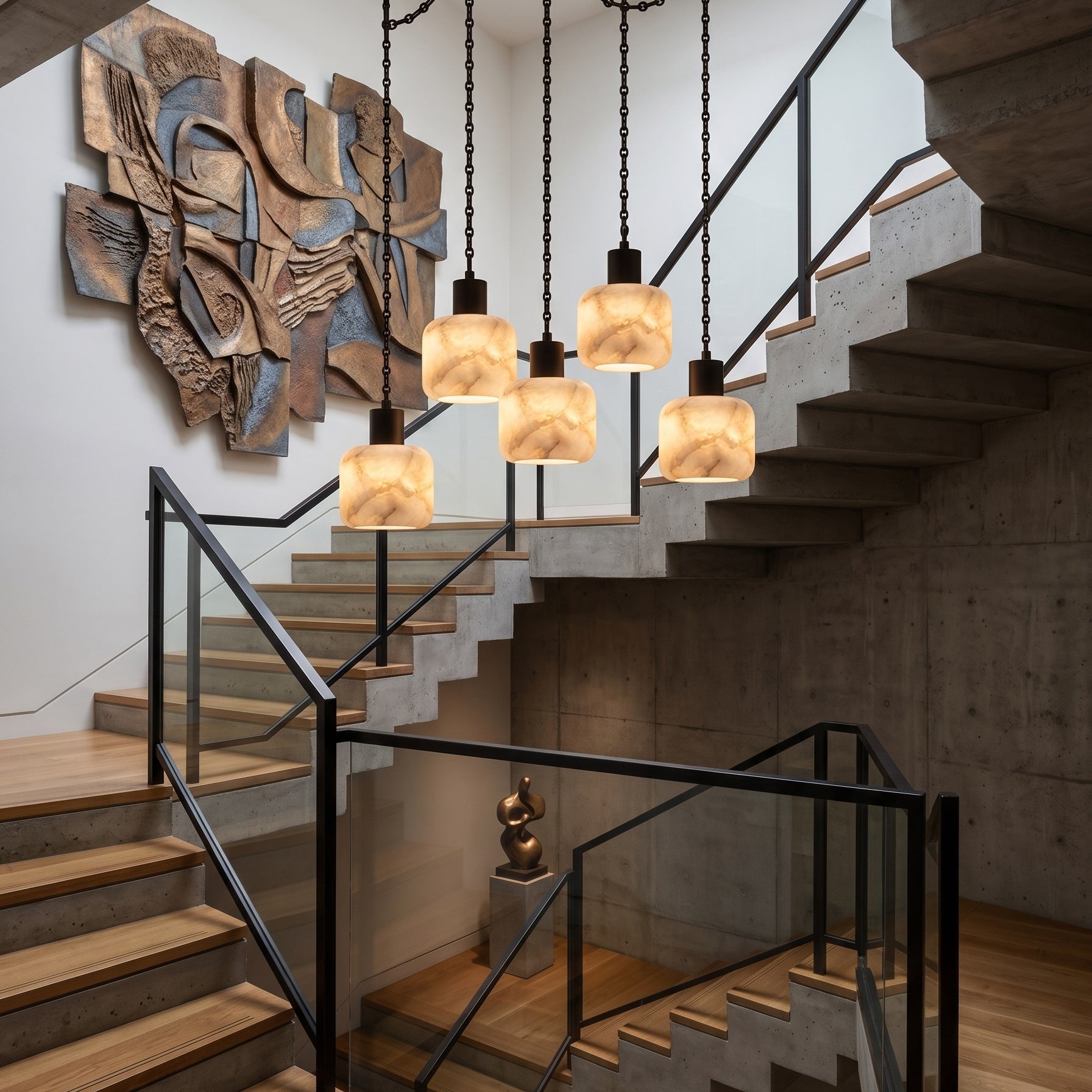 Natural Column Alabaster Chain Chandelier
