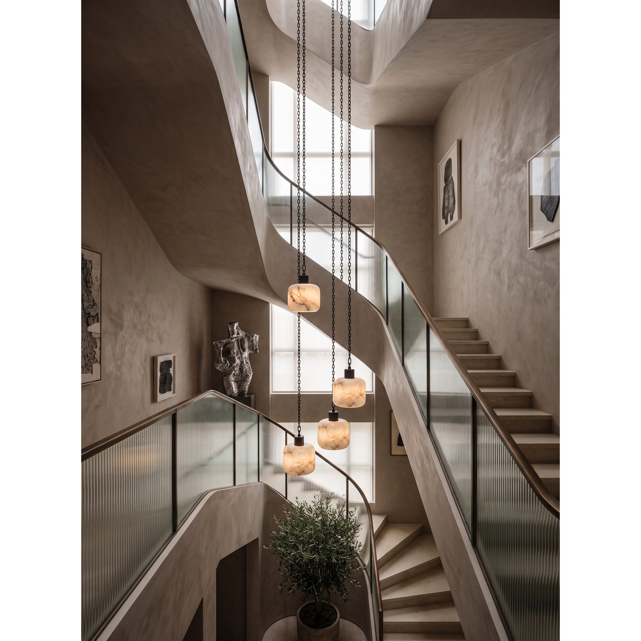 Natural Column Alabaster Chain Chandelier