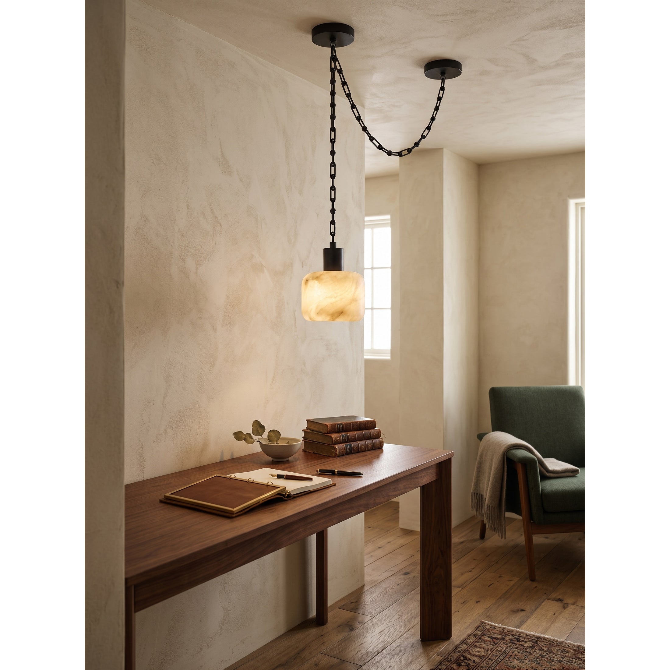 Natural Column Alabaster Chain Chandelier