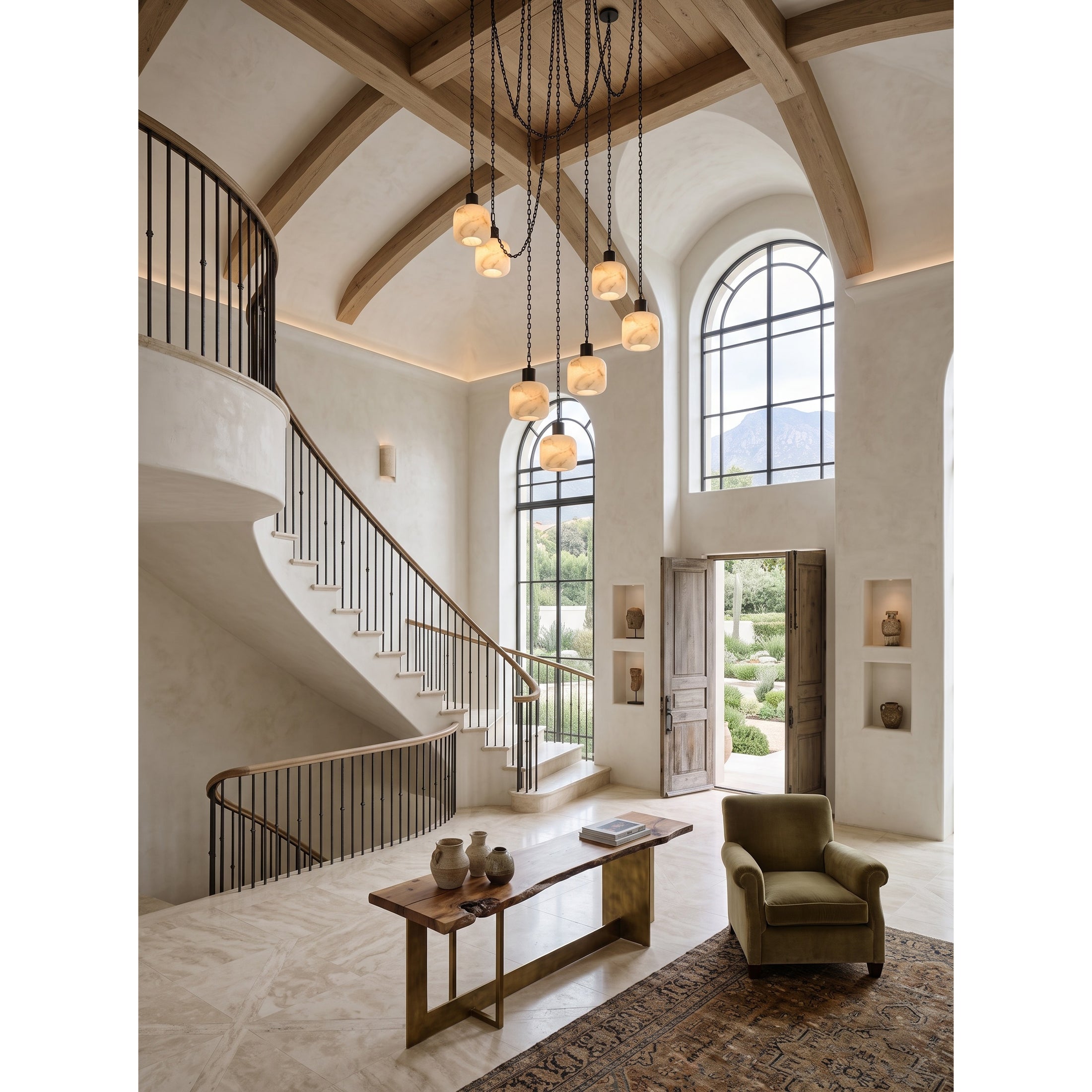 Natural Column Alabaster Chain Chandelier