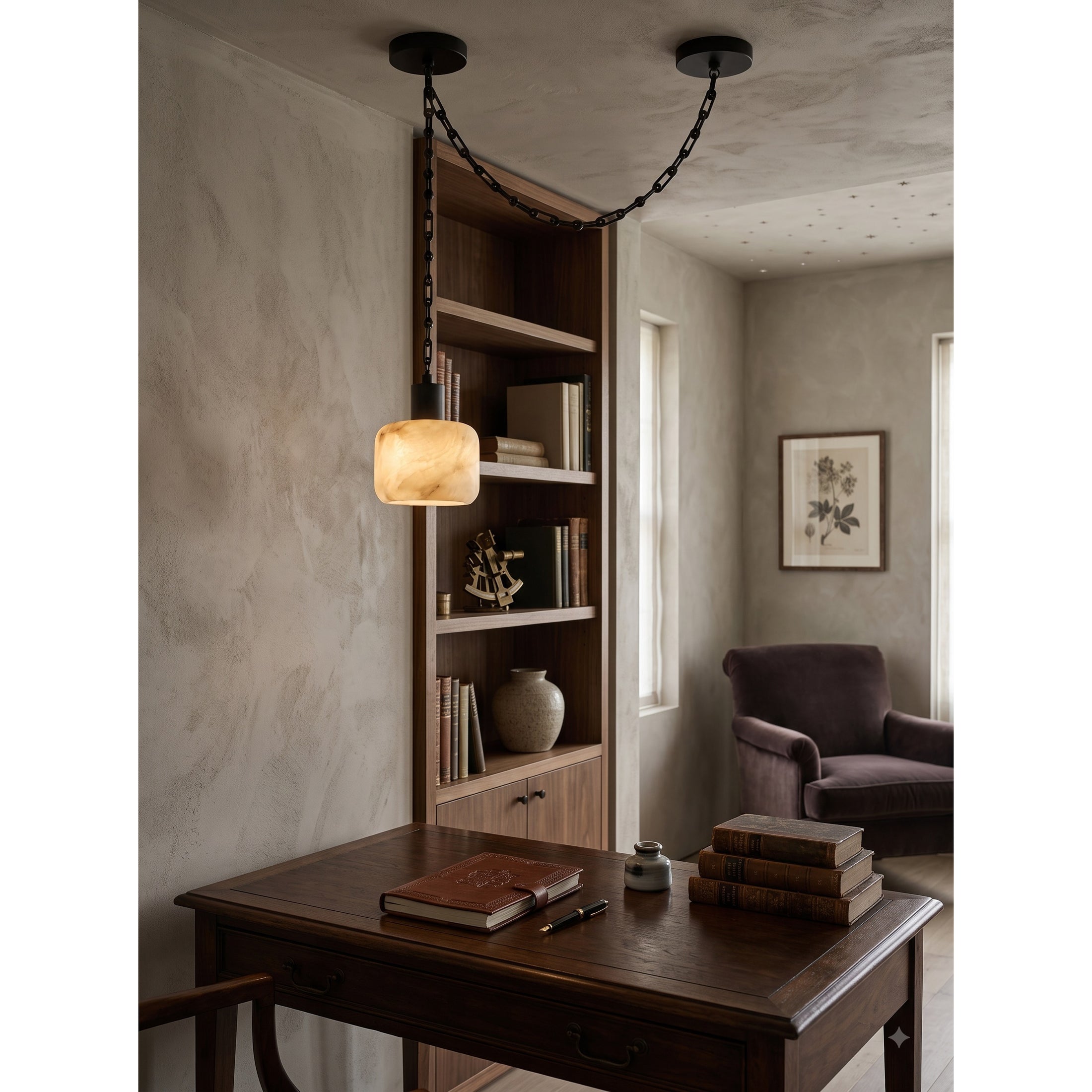 Natural Column Alabaster Chain Chandelier