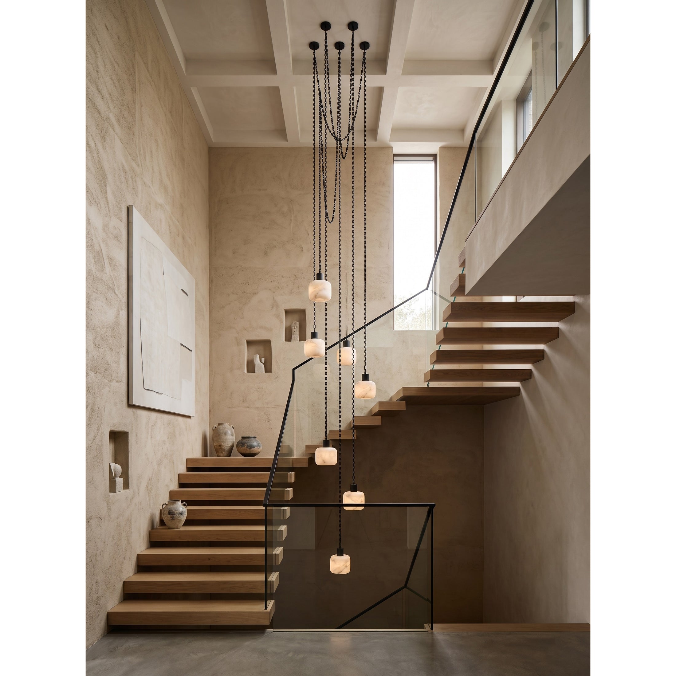 Natural Column Alabaster Chain Chandelier