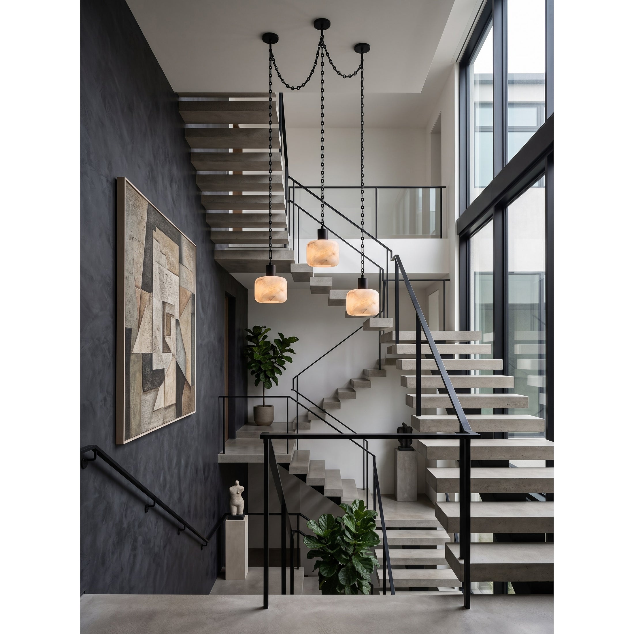 Natural Column Alabaster Chain Chandelier