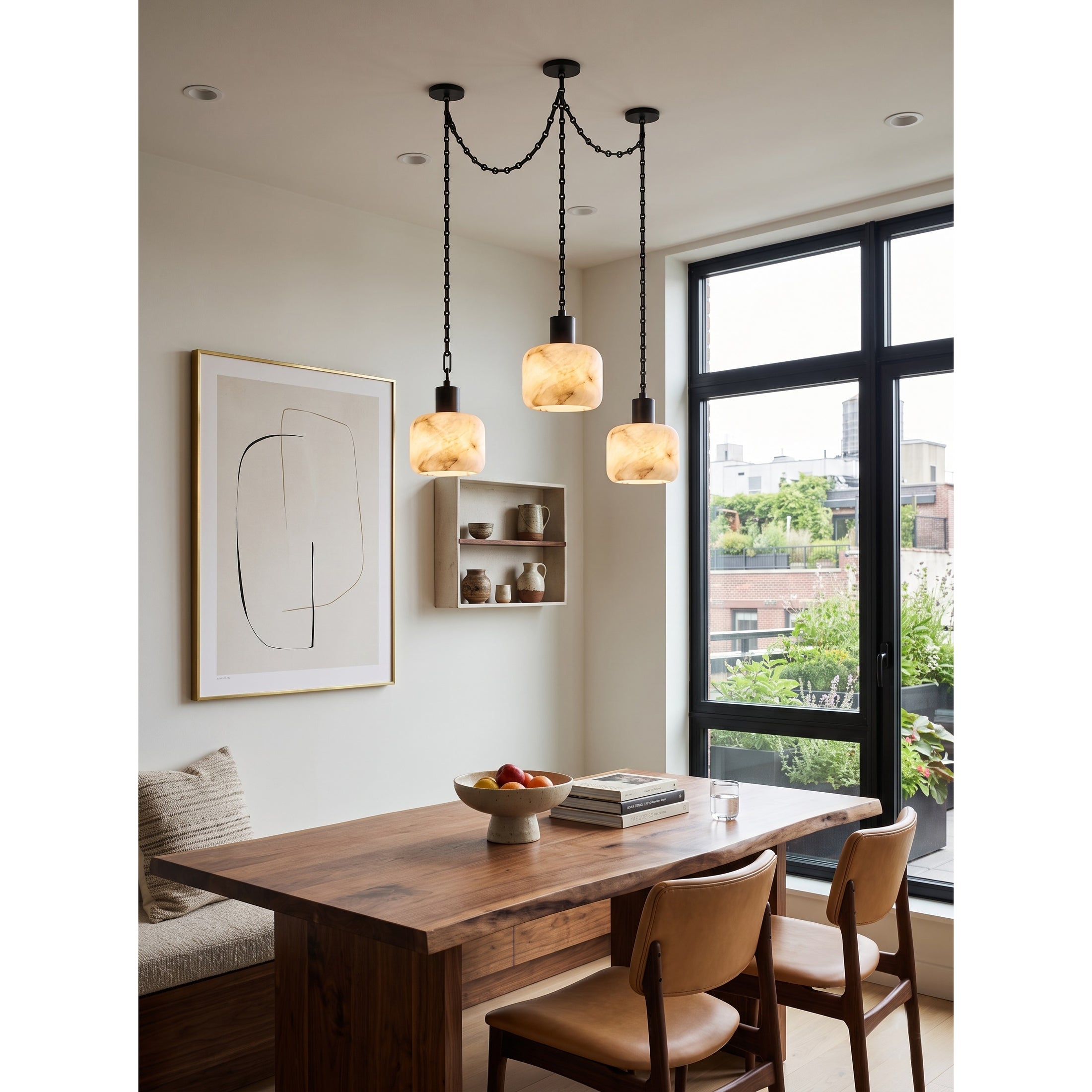 Natural Column Alabaster Chain Chandelier