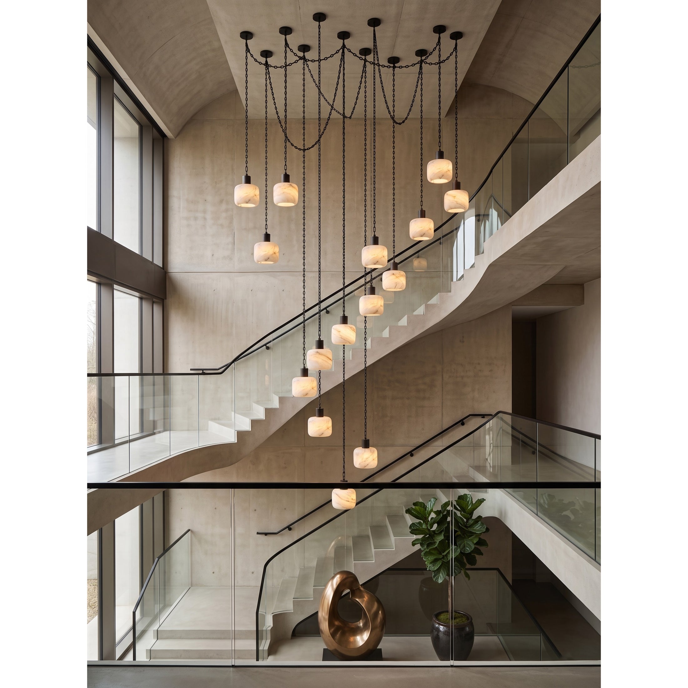 Natural Column Alabaster Chain Chandelier