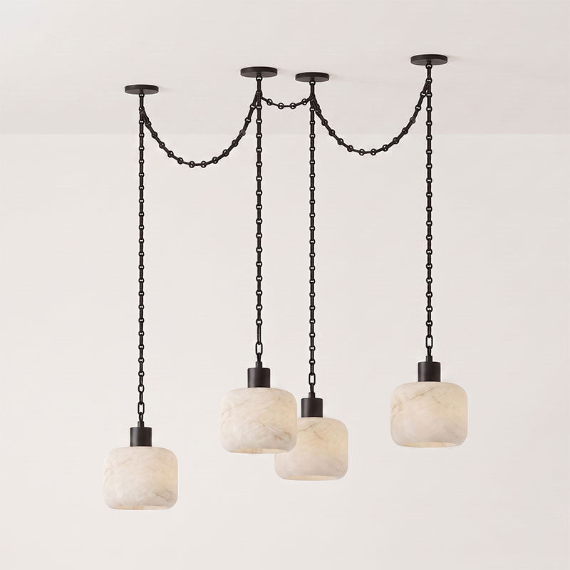 Natural Column Alabaster Chain Chandelier