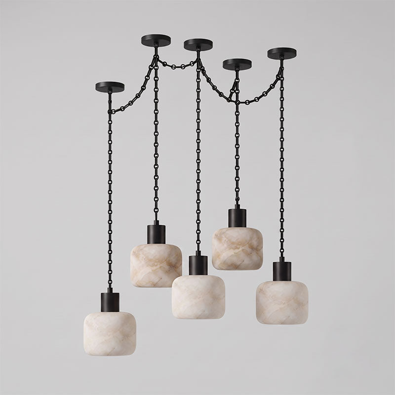 Natural Column Alabaster Chain Chandelier