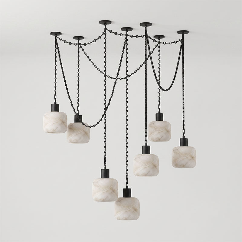 Natural Column Alabaster Chain Chandelier