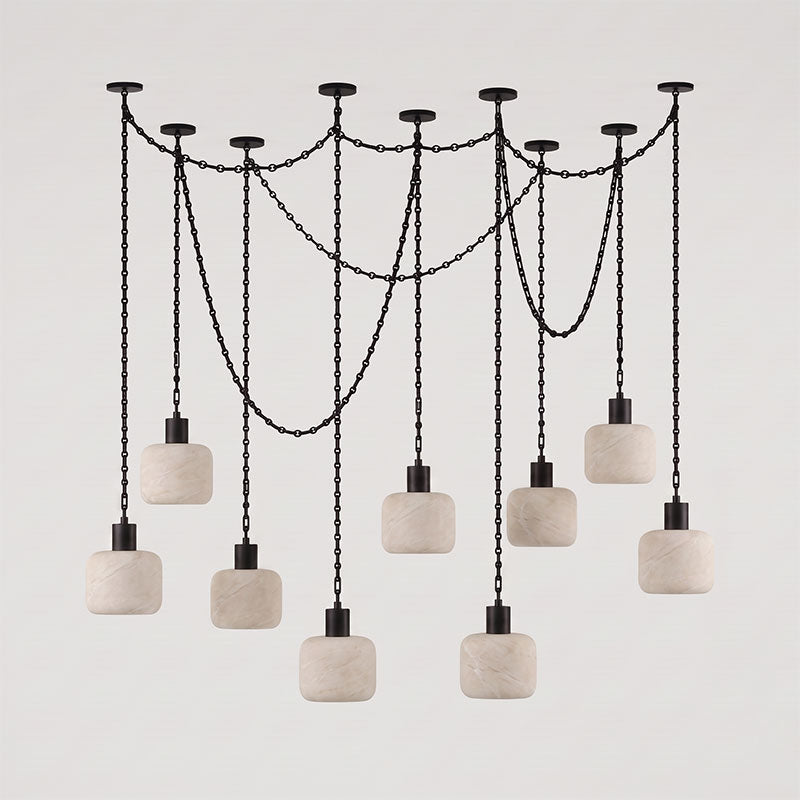 Natural Column Alabaster Chain Chandelier