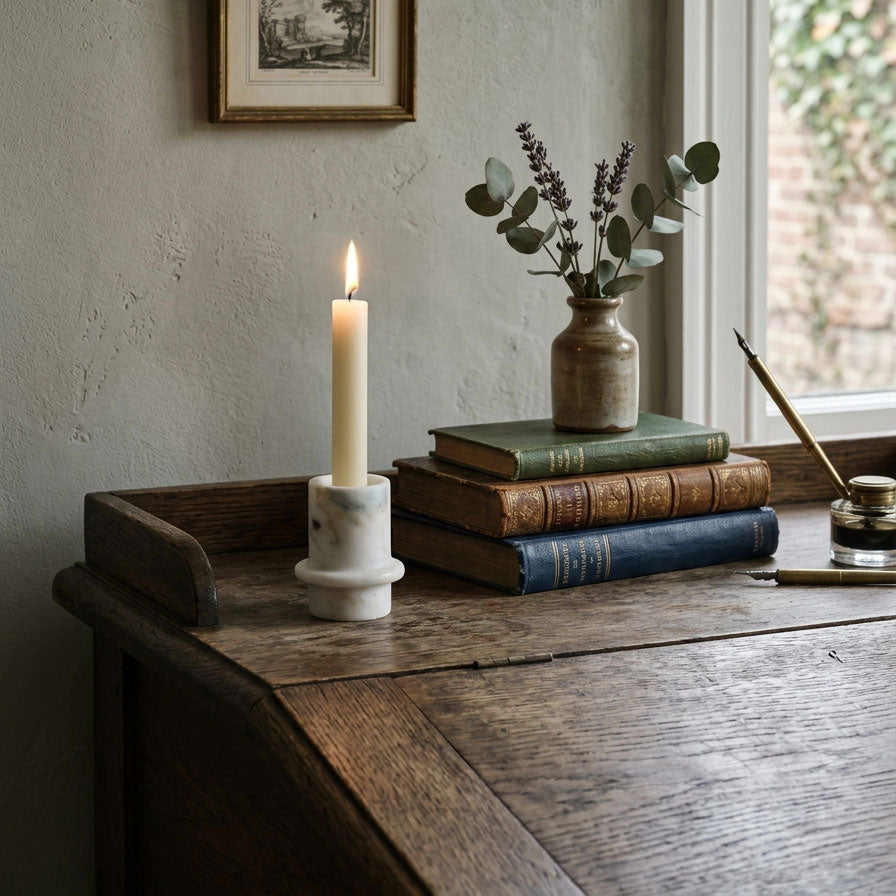 Orbit Pillar Marble Candle Holder