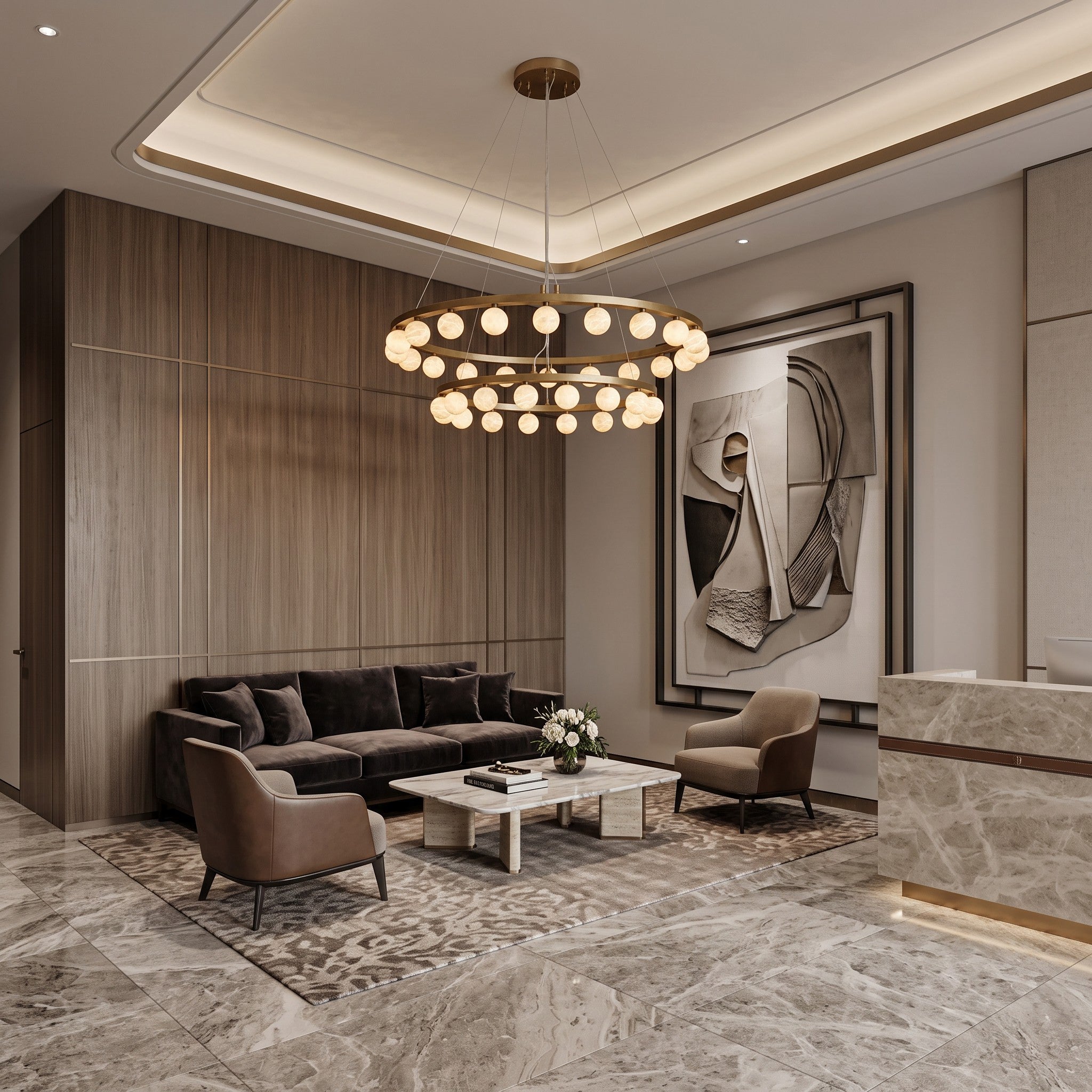 Orlienne Double Ring Alabaster Chandelier