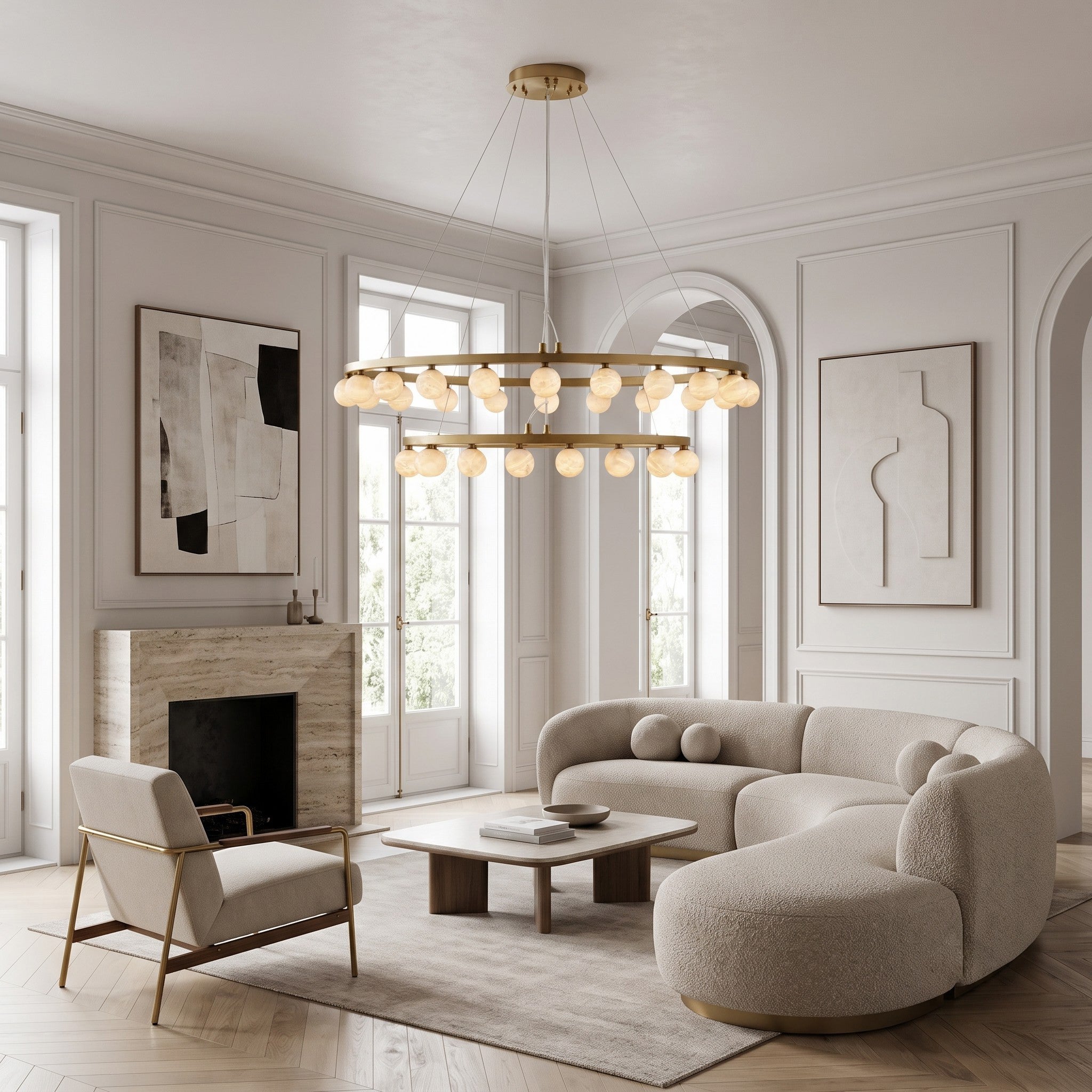 Orlienne Double Ring Alabaster Chandelier