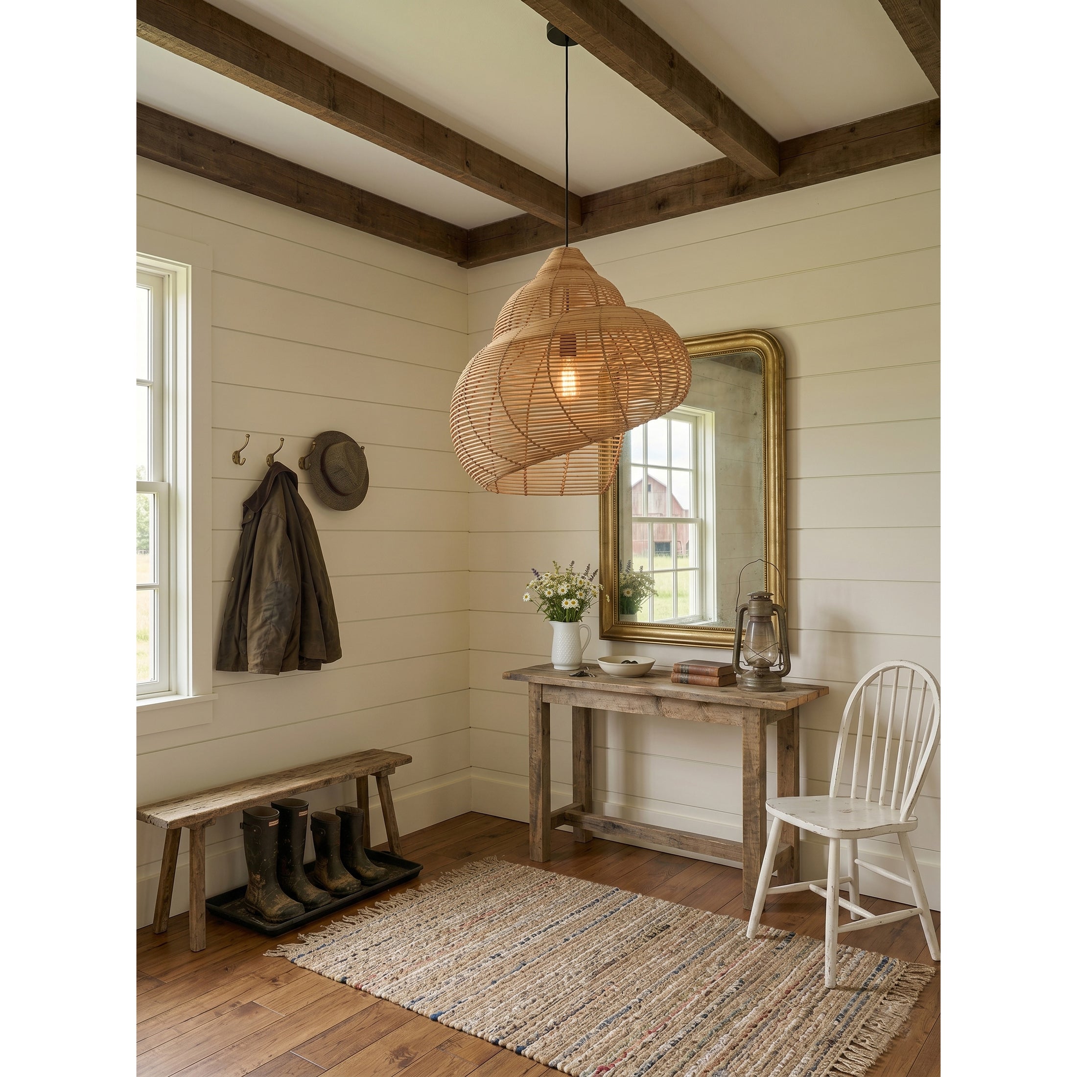 Rattan Spiral Shell Pendant Lamp