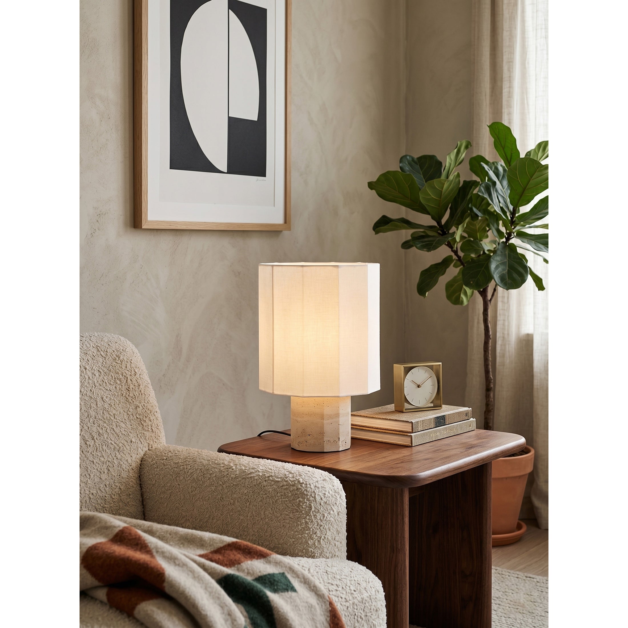 Roma Dodecagon Travertine Table Lamp