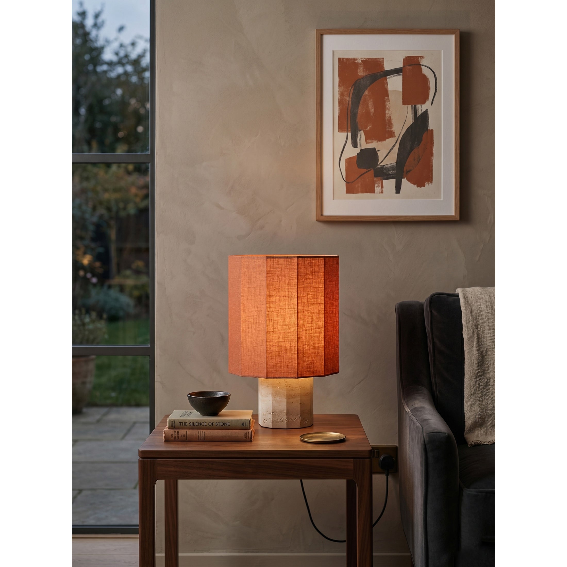 Roma Dodecagon Travertine Table Lamp