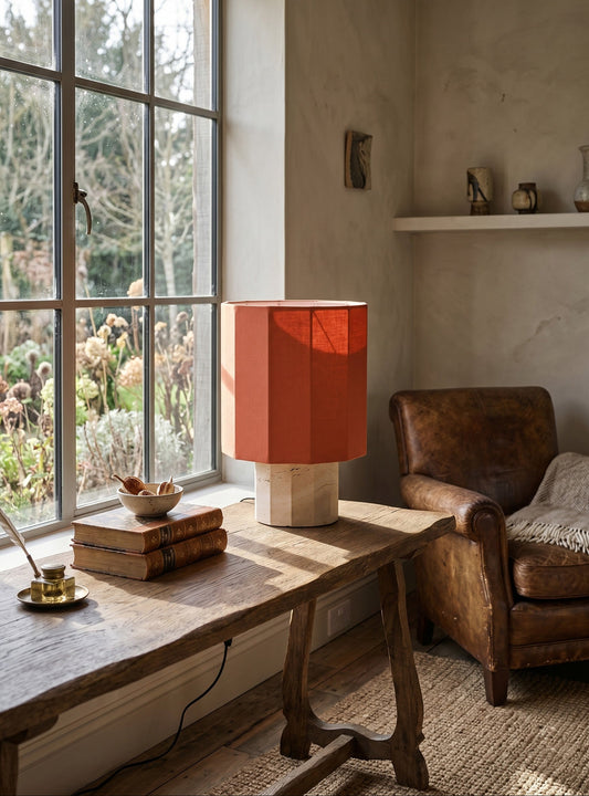 Roma Dodecagon Travertine Table Lamp