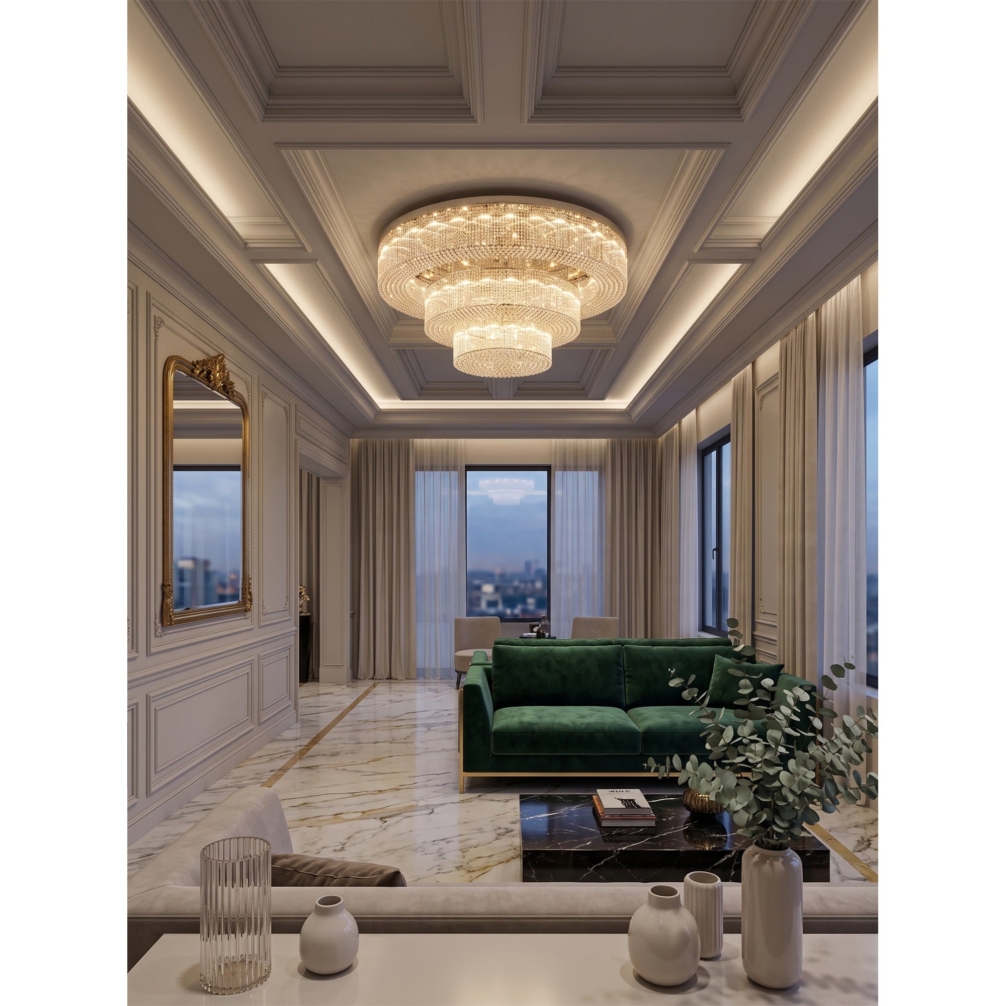 Snma Round Crystal Flush Mount Ceiling Light