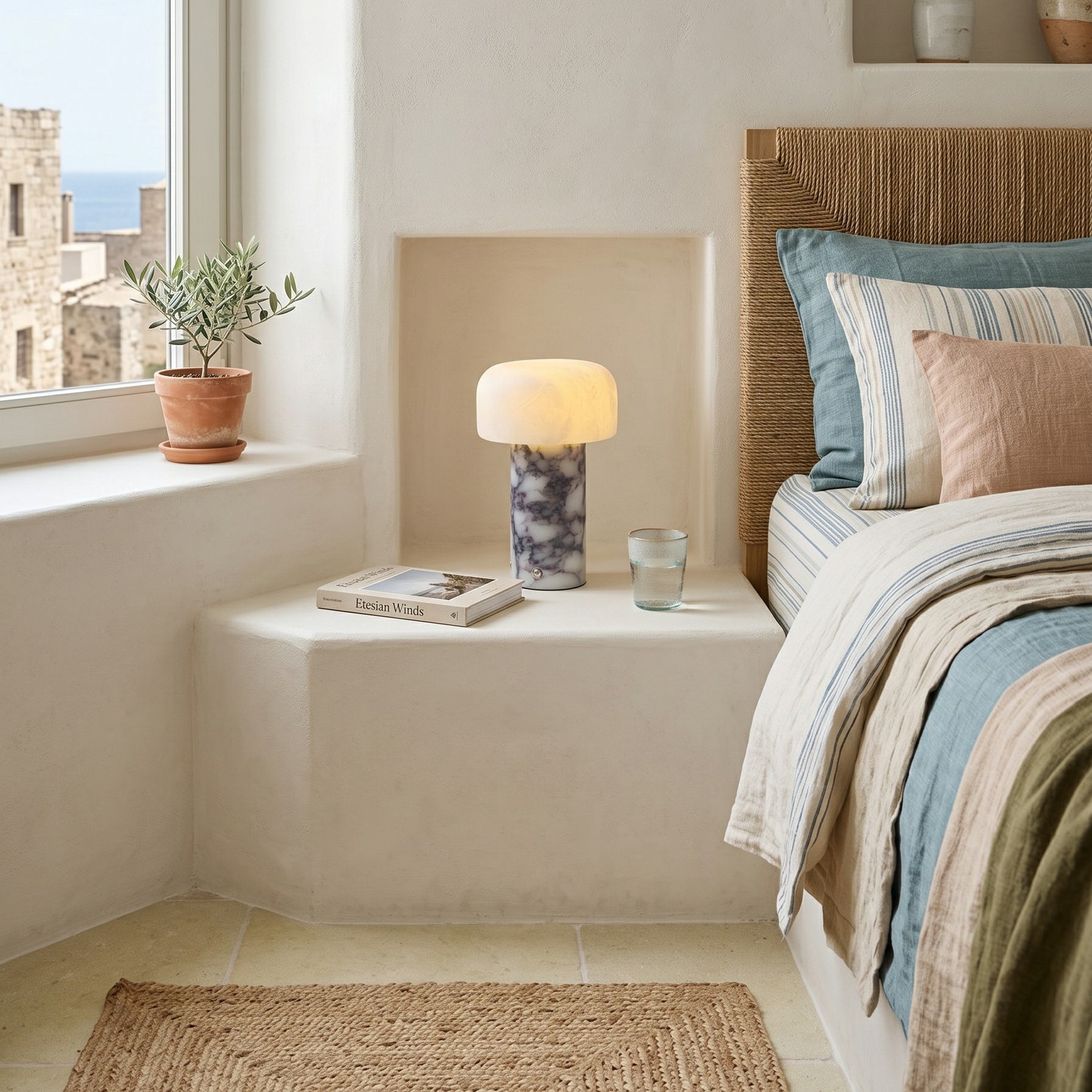 Sorvane Marble Alabaster Table Lamp (Built-in Battery)