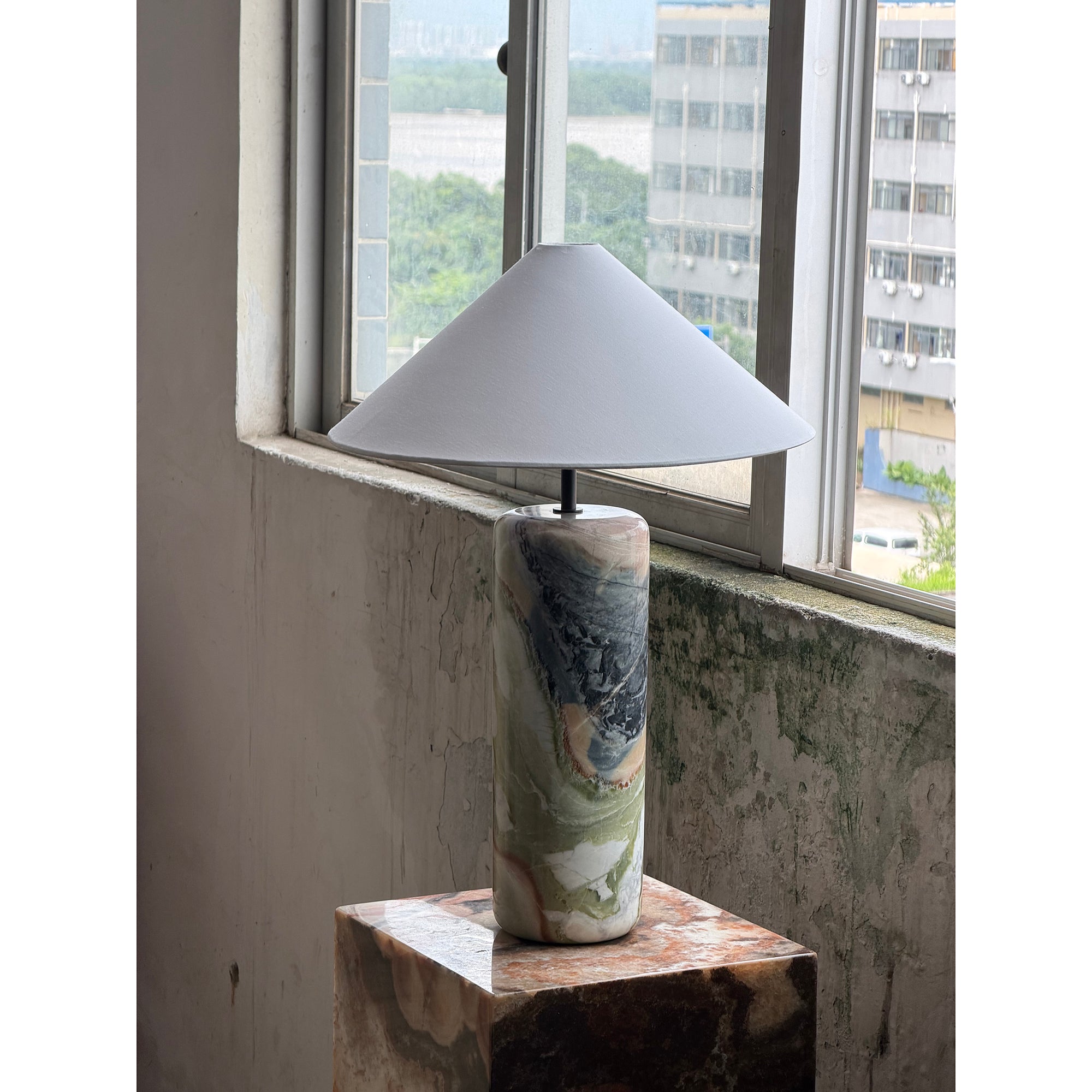 Tall Floral Marble Table Lamp