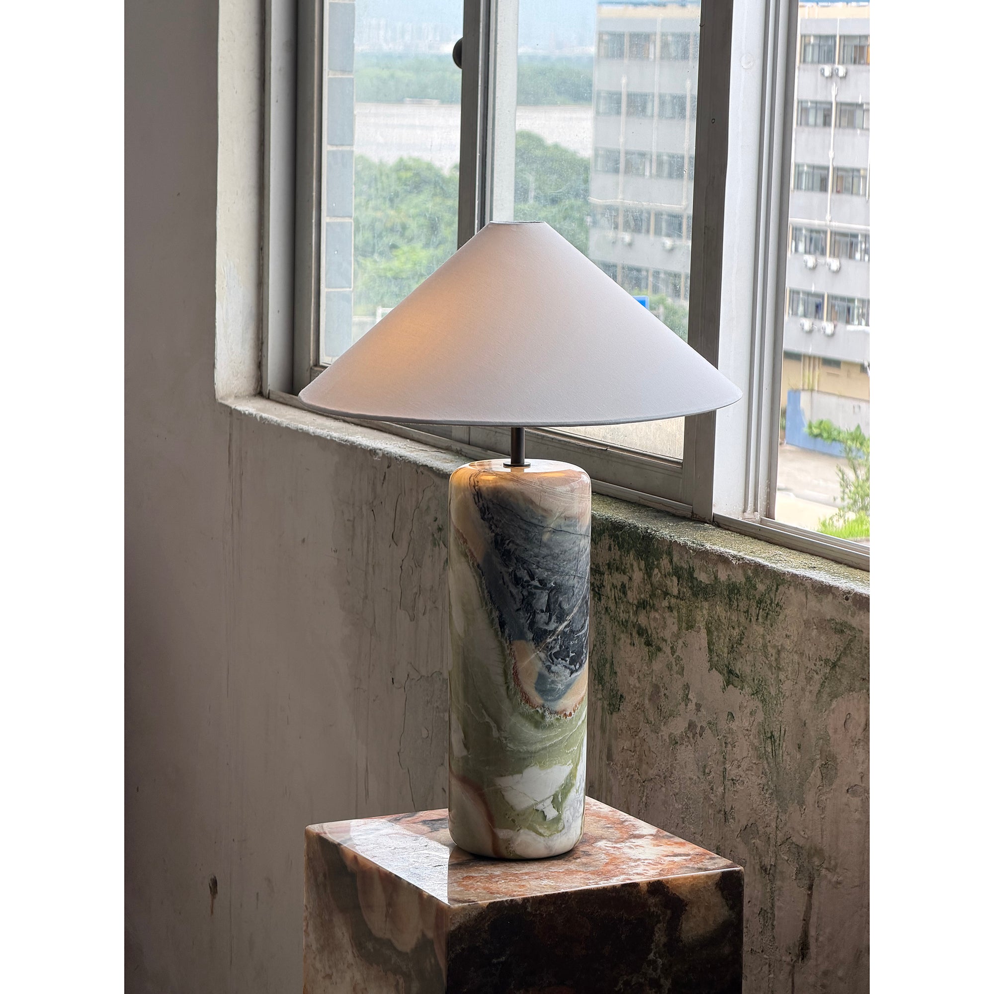 Tall Floral Marble Table Lamp