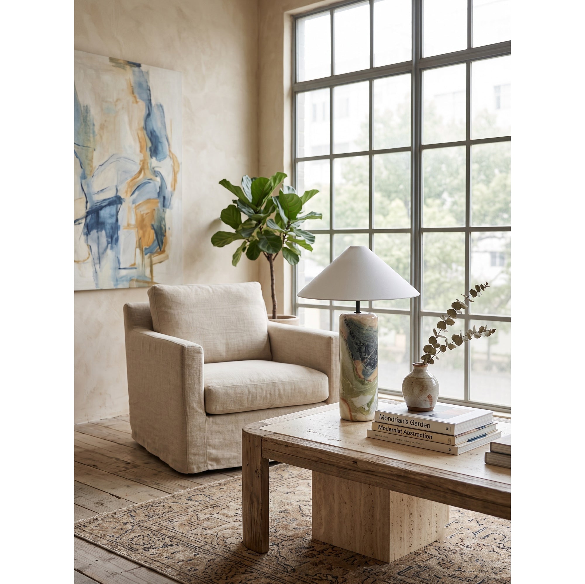Tall Floral Marble Table Lamp