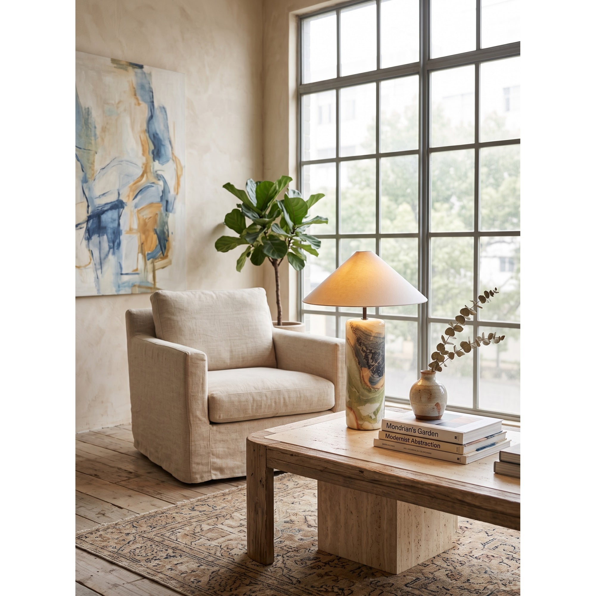 Tall Floral Marble Table Lamp