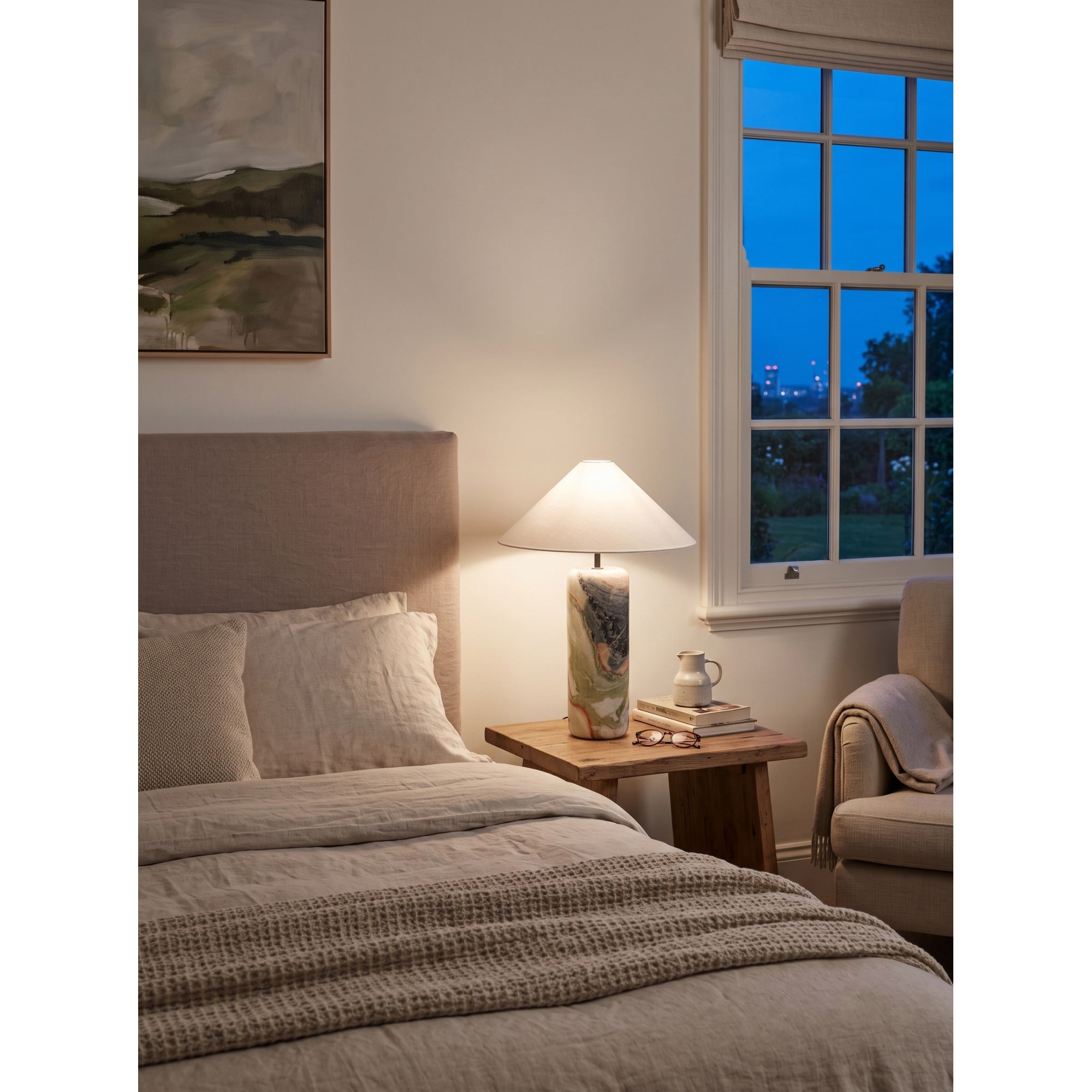 Tall Floral Marble Table Lamp