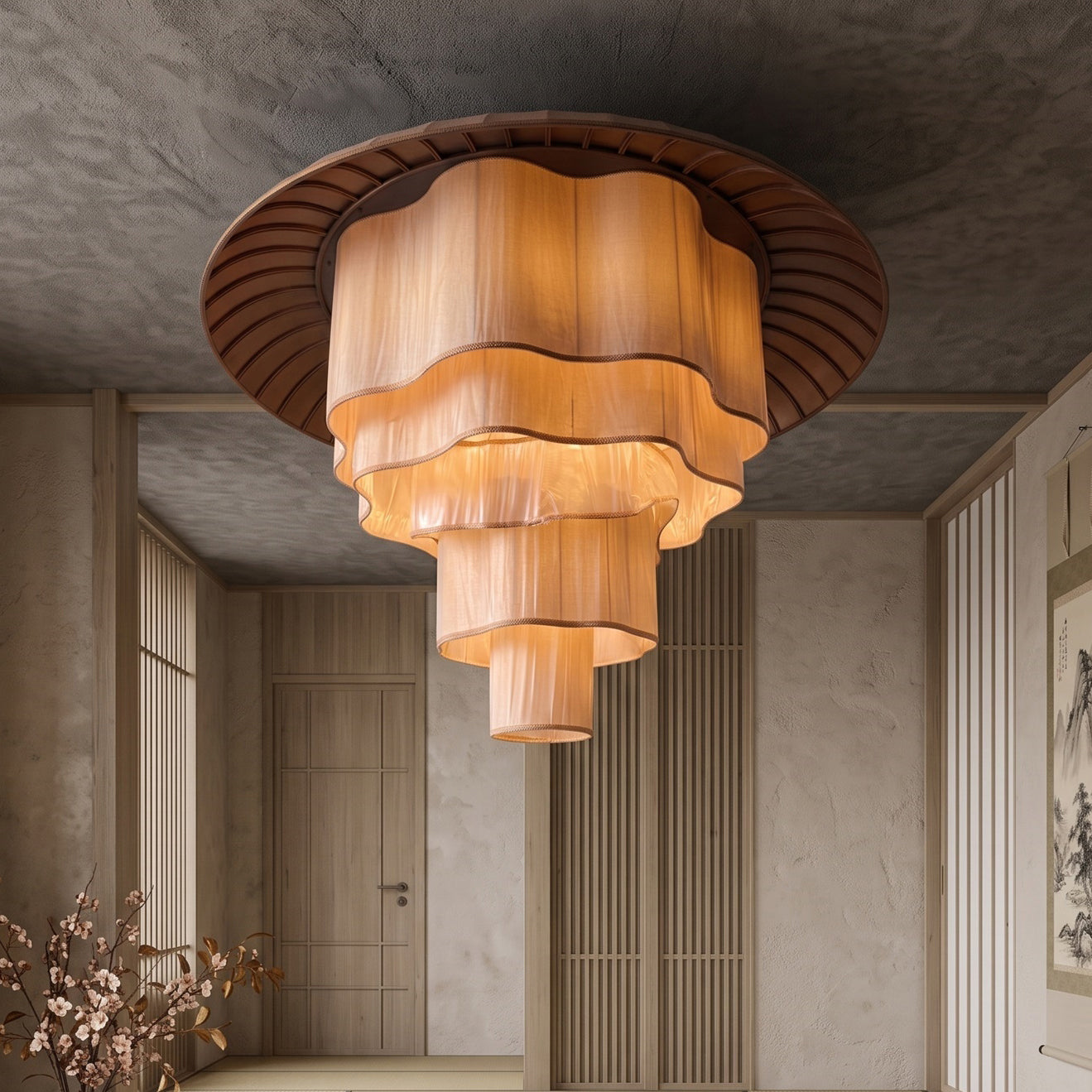 Tiered Wave-edge Fabric Chandelier