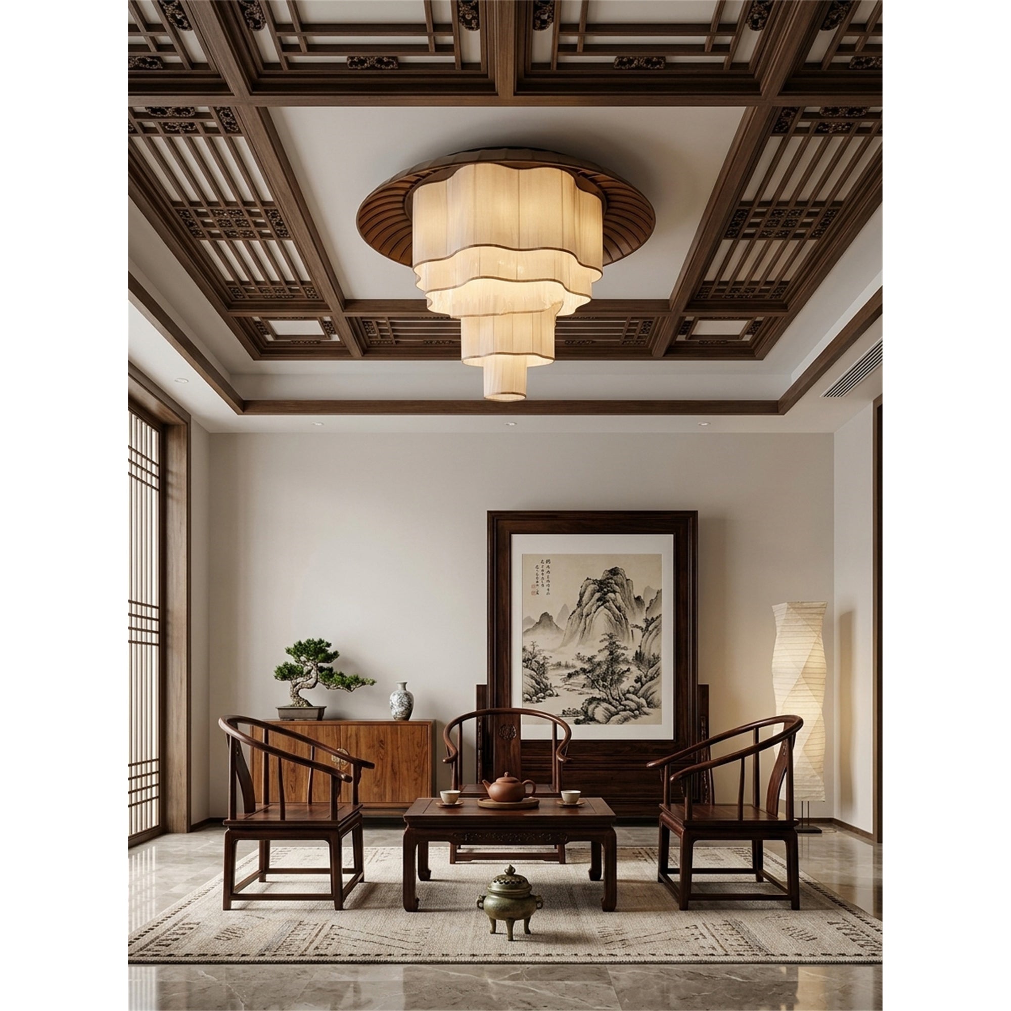 Tiered Wave-edge Fabric Chandelier